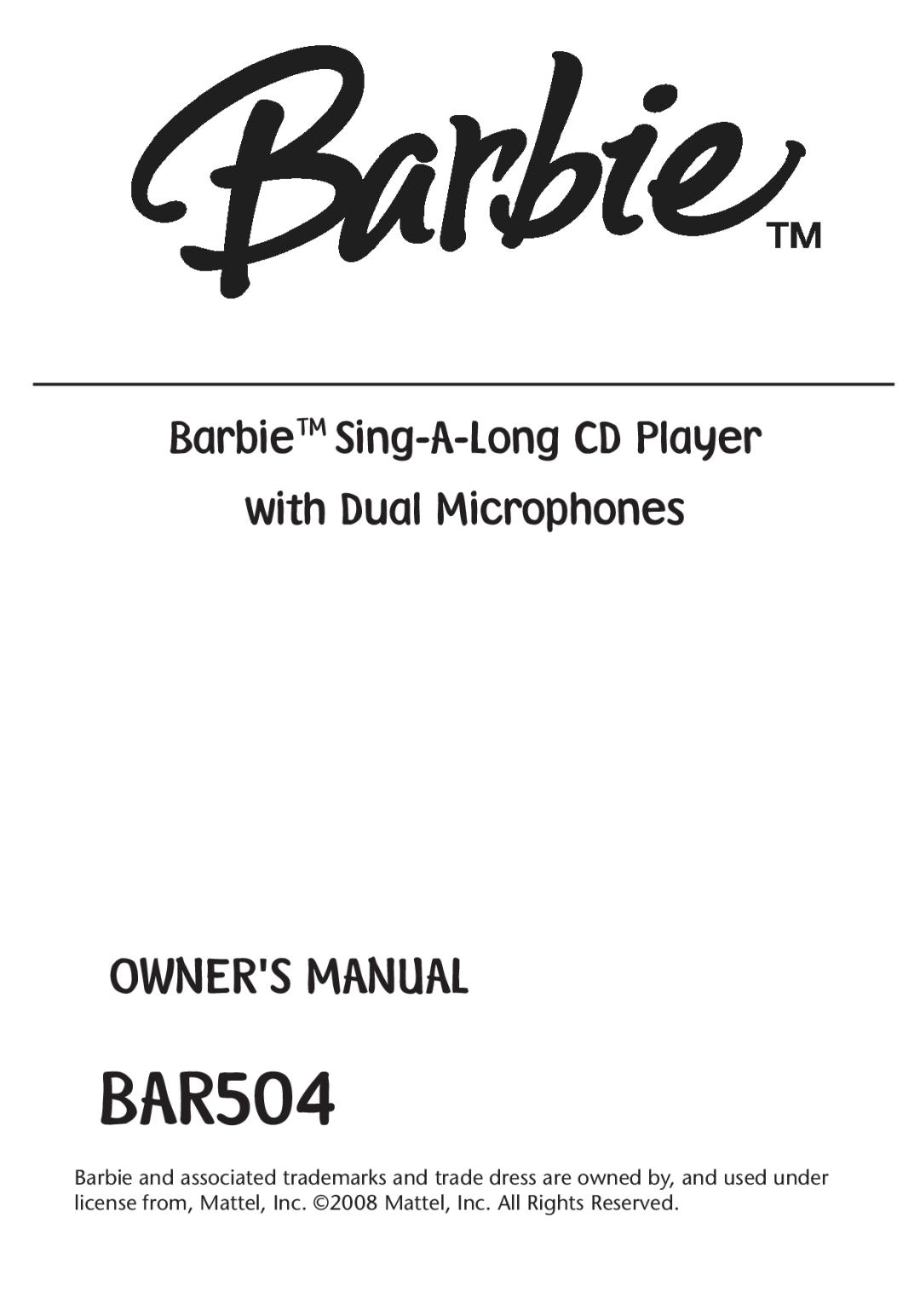 Emerson BAR504 owner manual BarbieTM Sing-A-LongCD Player, with Dual Microphones 