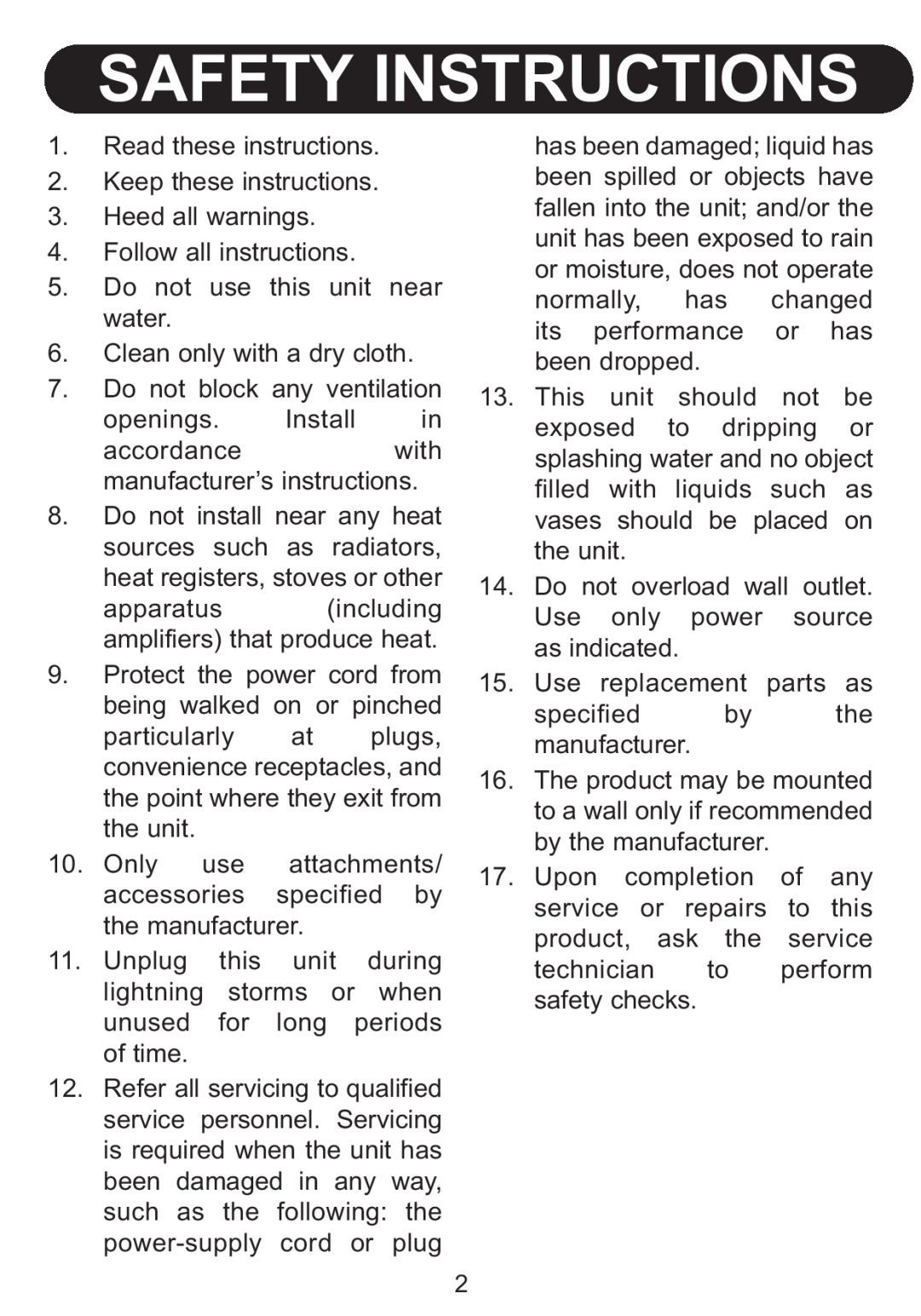 Emerson BAR504 owner manual Safety Instructions 