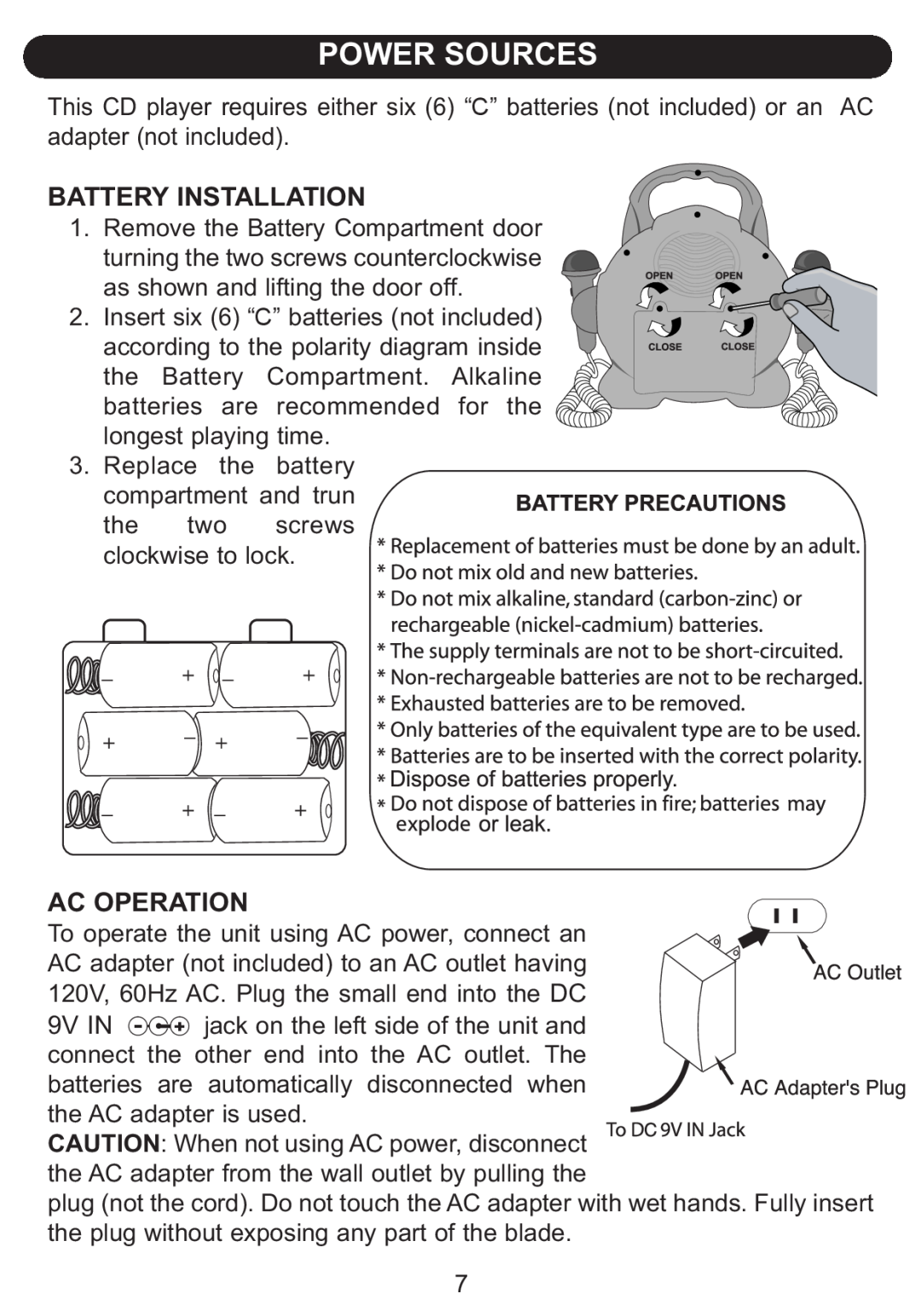 Emerson BAR504 owner manual Battery Installation, Ac Operation 
