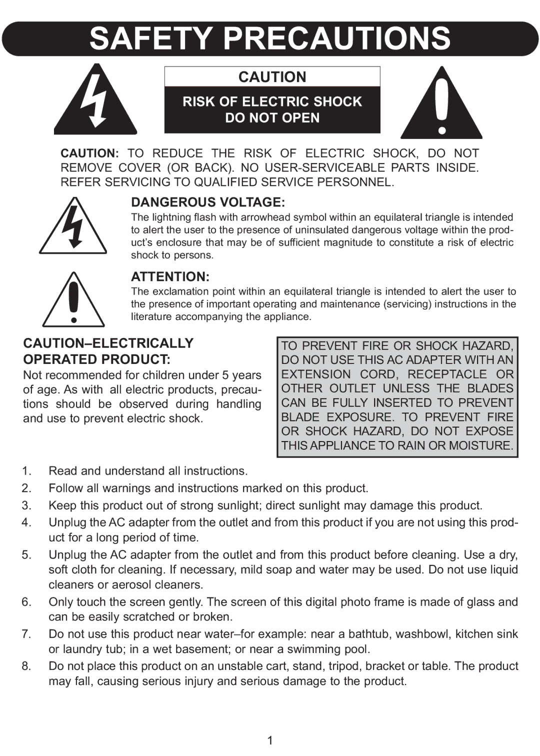 Emerson BAR598 owner manual Safety Precautions, Operated Product 