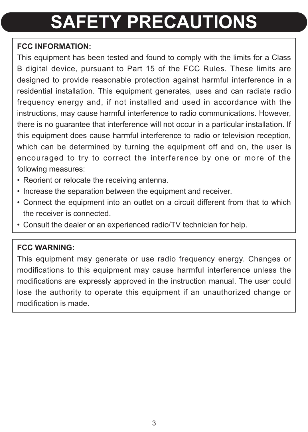 Emerson BAR598 owner manual FCC Information, FCC Warning 