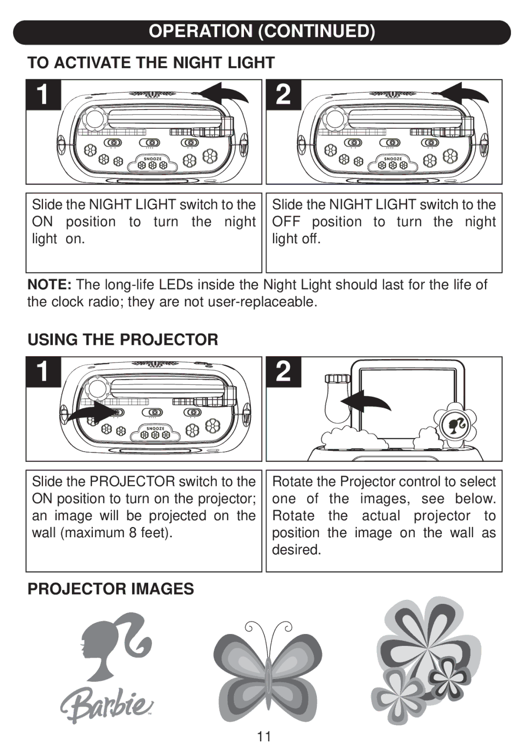 Emerson BAR805 owner manual To Activate the Night Light, Using the Projector, Projector Images 