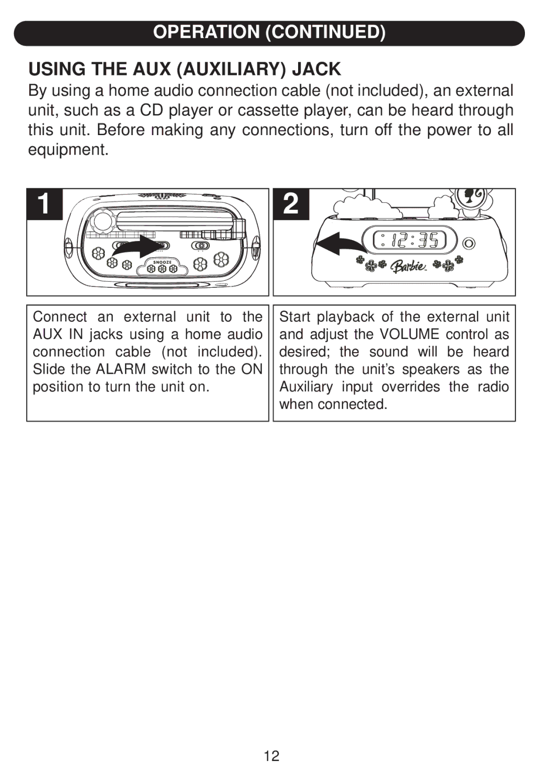 Emerson BAR805 owner manual Using the AUX Auxiliary Jack 