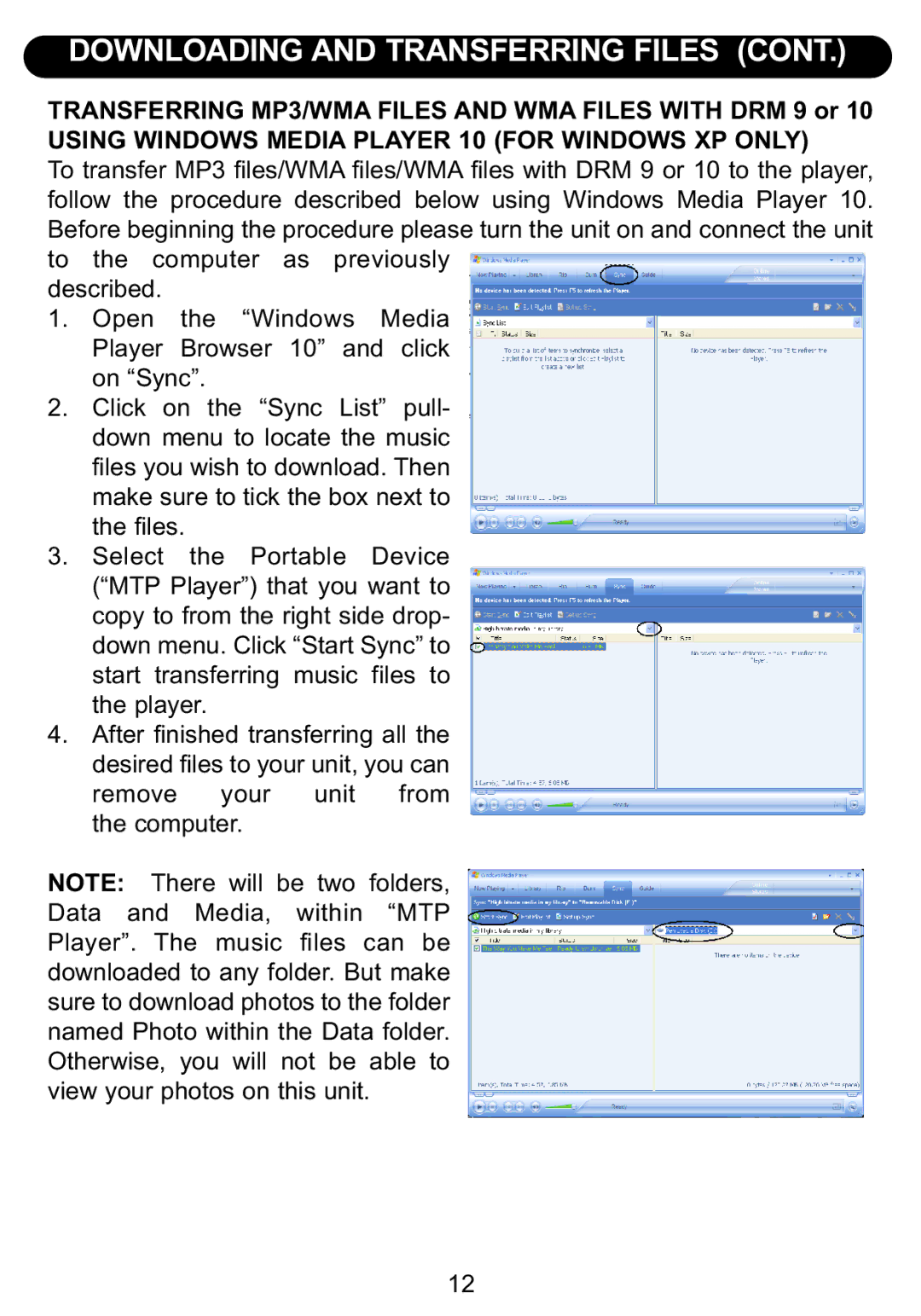 Emerson BAR900 owner manual Using Windows Media Player 10 for Windows XP only 