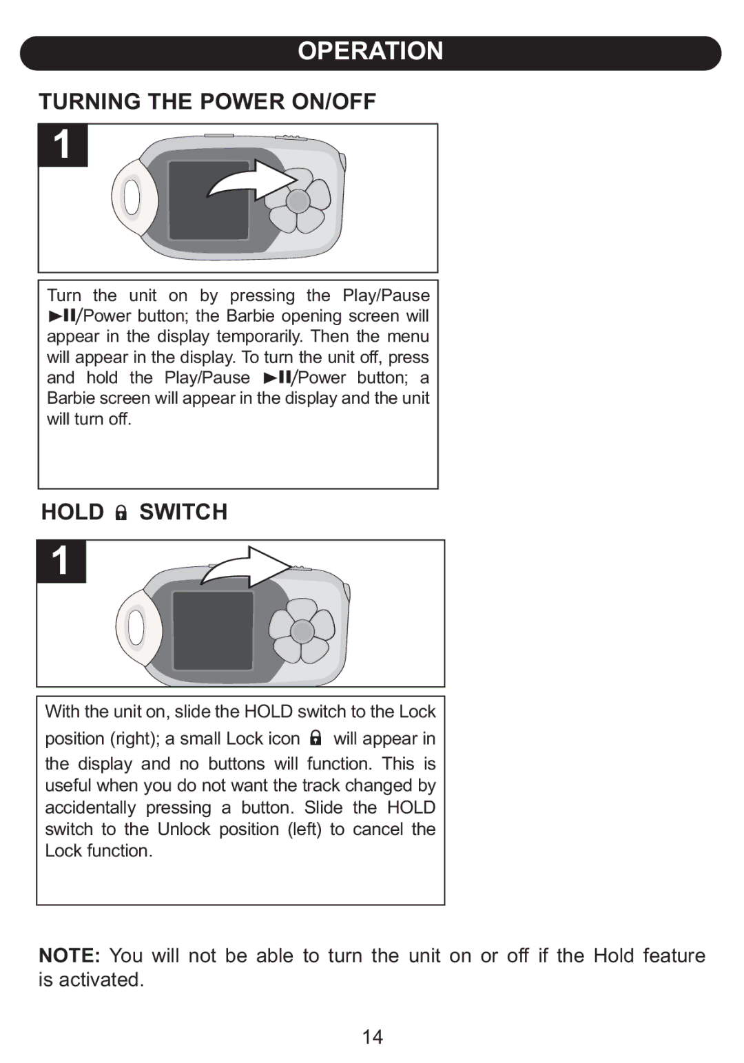 Emerson BAR900 owner manual Turning the Power ON/OFF, Hold Switch 