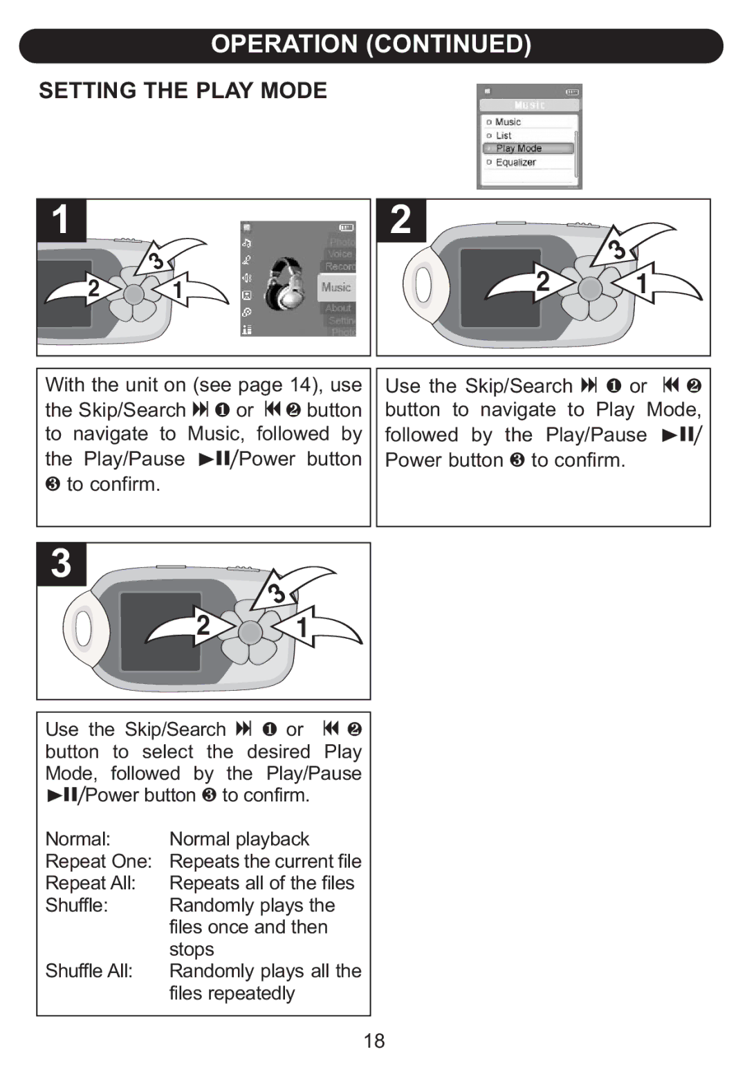 Emerson BAR900 owner manual Setting the Play Mode 