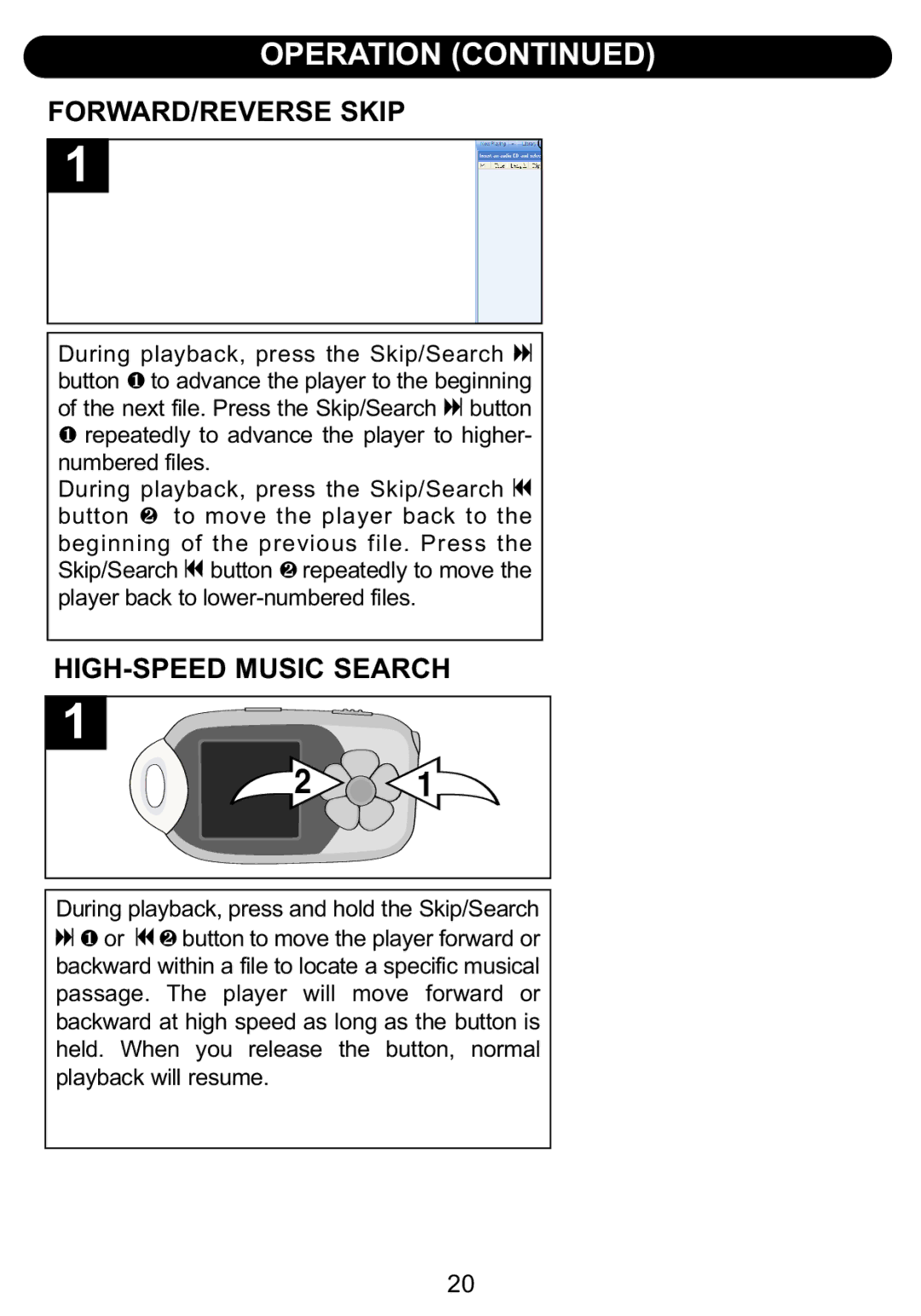 Emerson BAR900 owner manual FORWARD/REVERSE Skip, HIGH-SPEED Music Search 