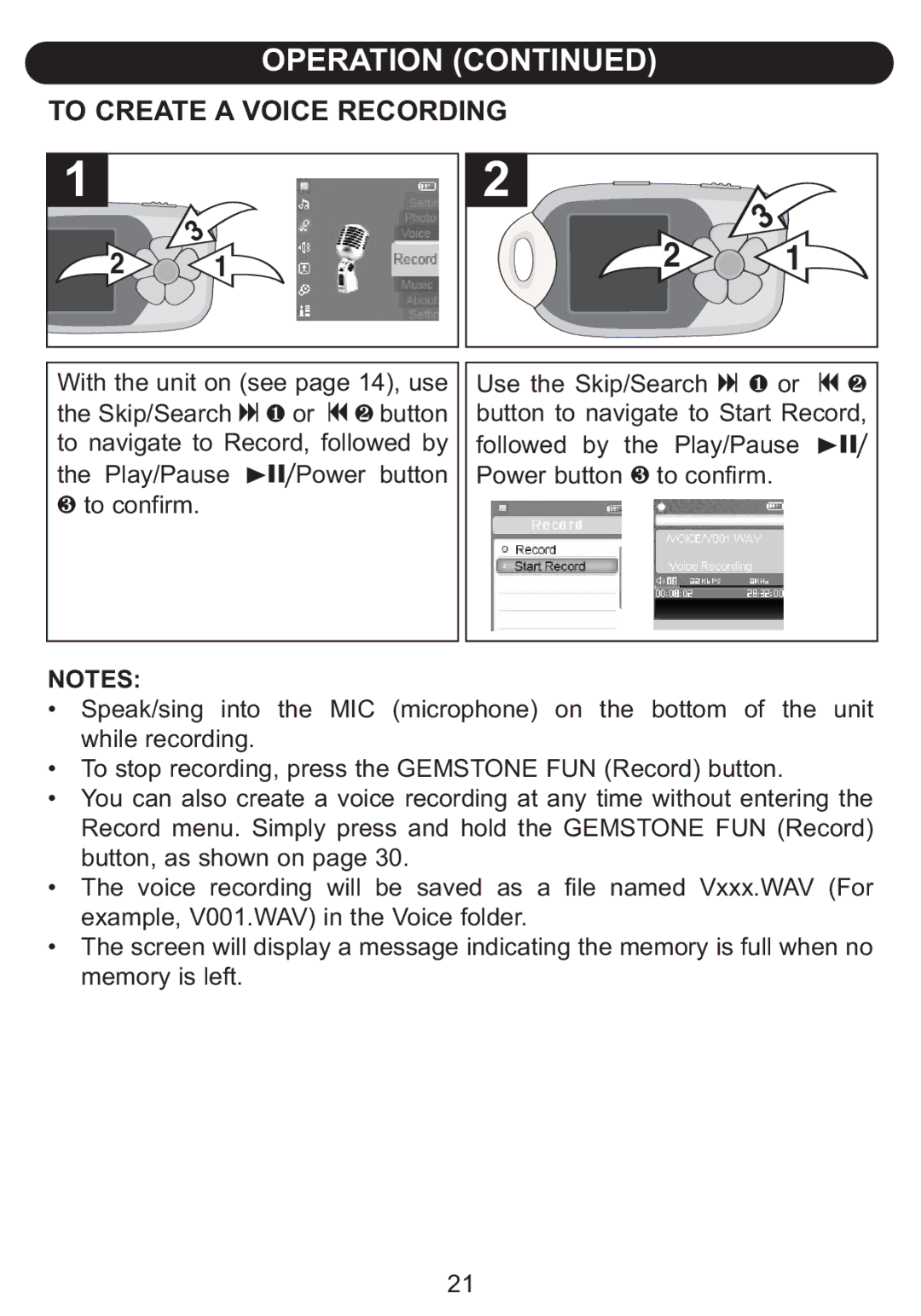 Emerson BAR900 owner manual To Create a Voice Recording 