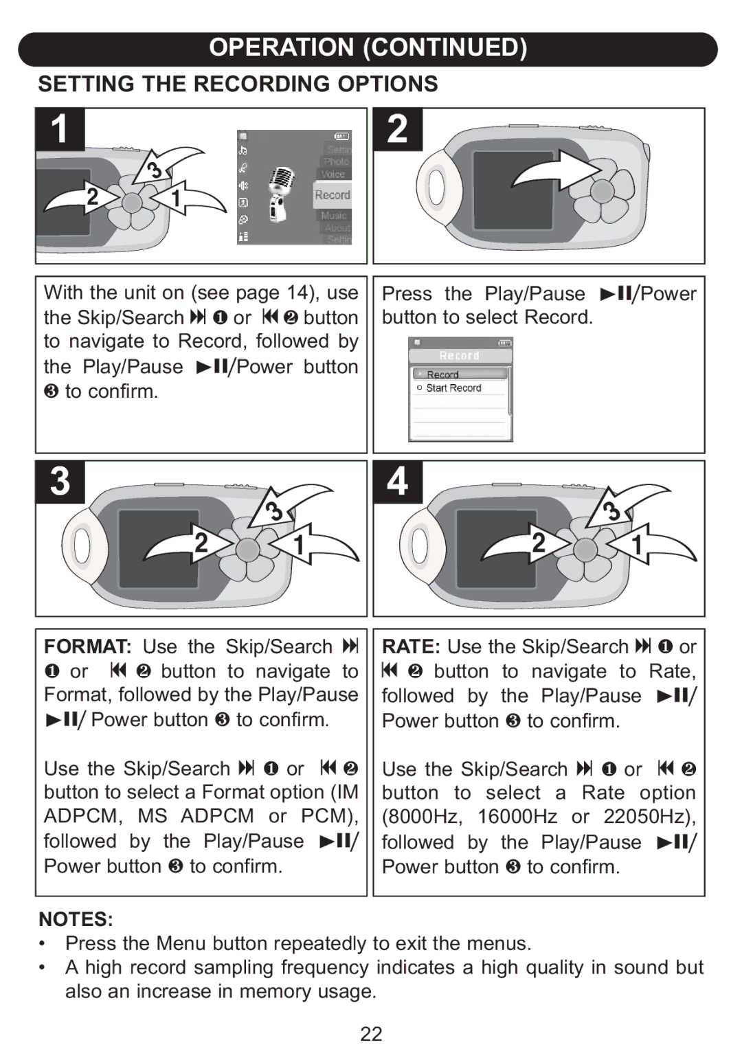 Emerson BAR900 owner manual Setting the Recording Options 