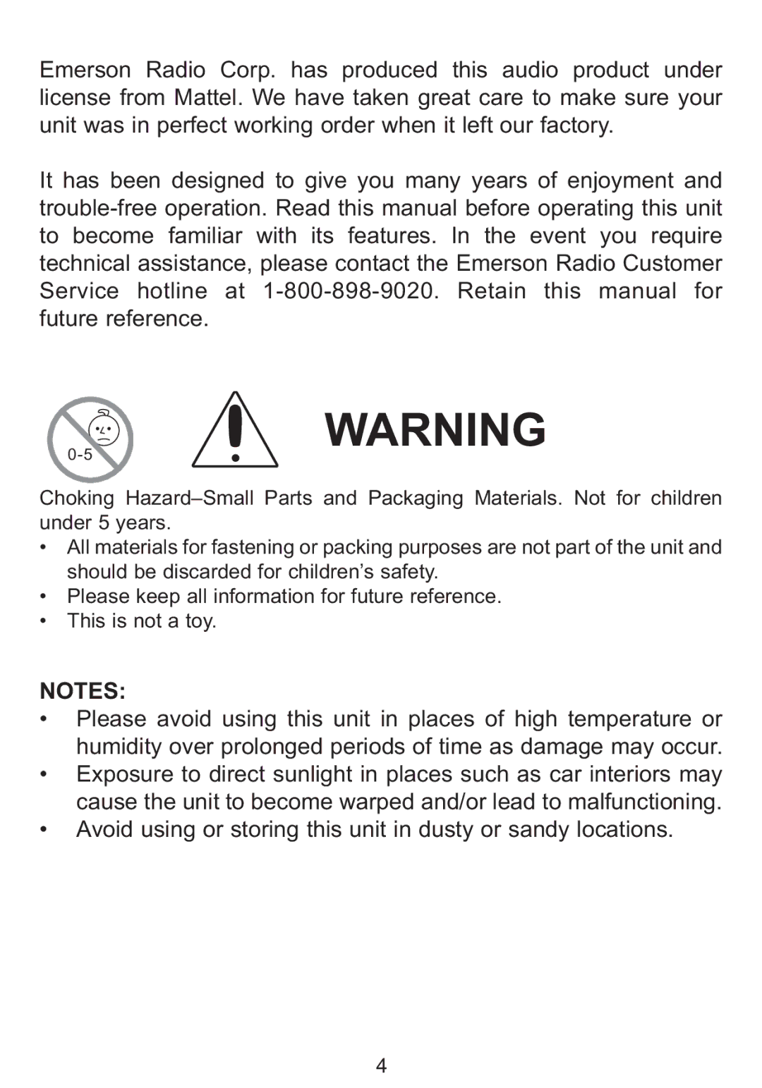 Emerson BAR900 owner manual Avoid using or storing this unit in dusty or sandy locations 