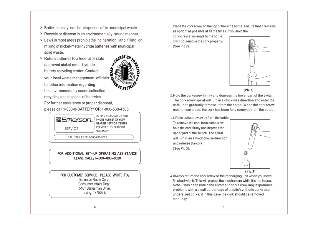 Emerson BO60 owner manual Service 