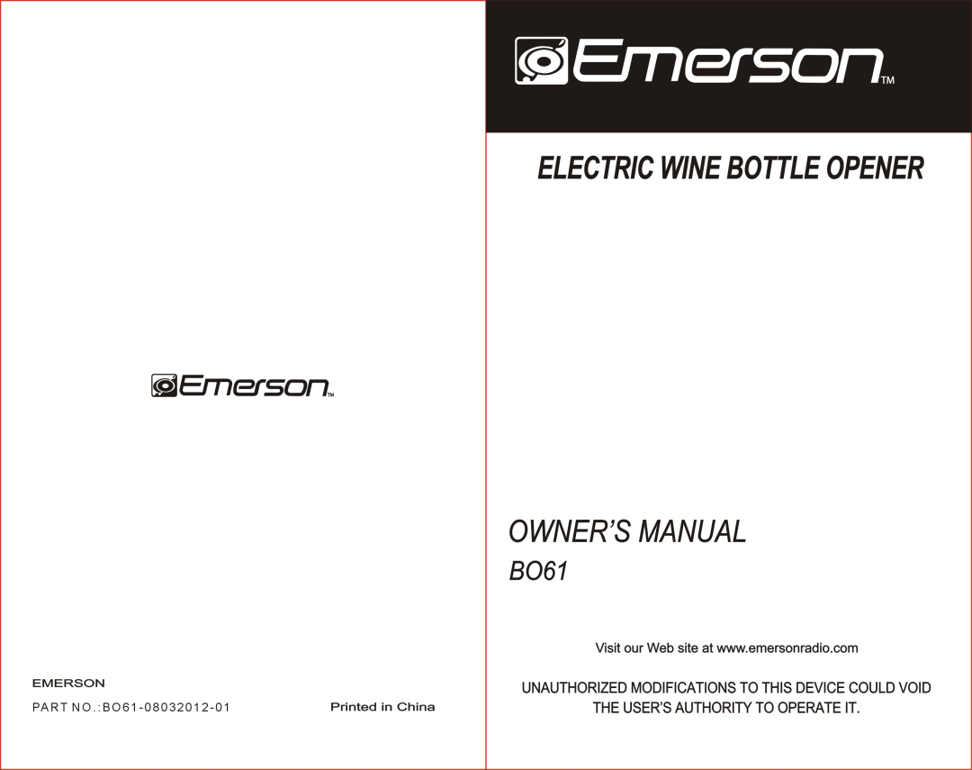 Emerson BO61 manual 