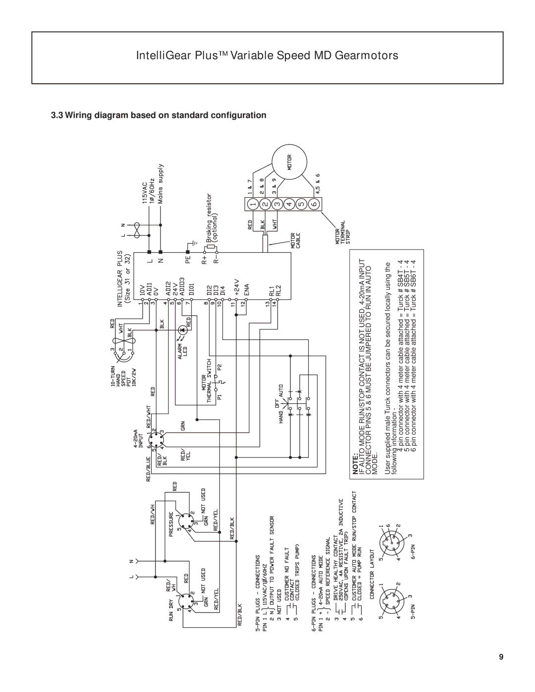 Emerson BW1, BW2 Wiring diagram based on standard configuration, Connector Pins 5 & 6 Must be Jumpered to RUN in Auto Mode 