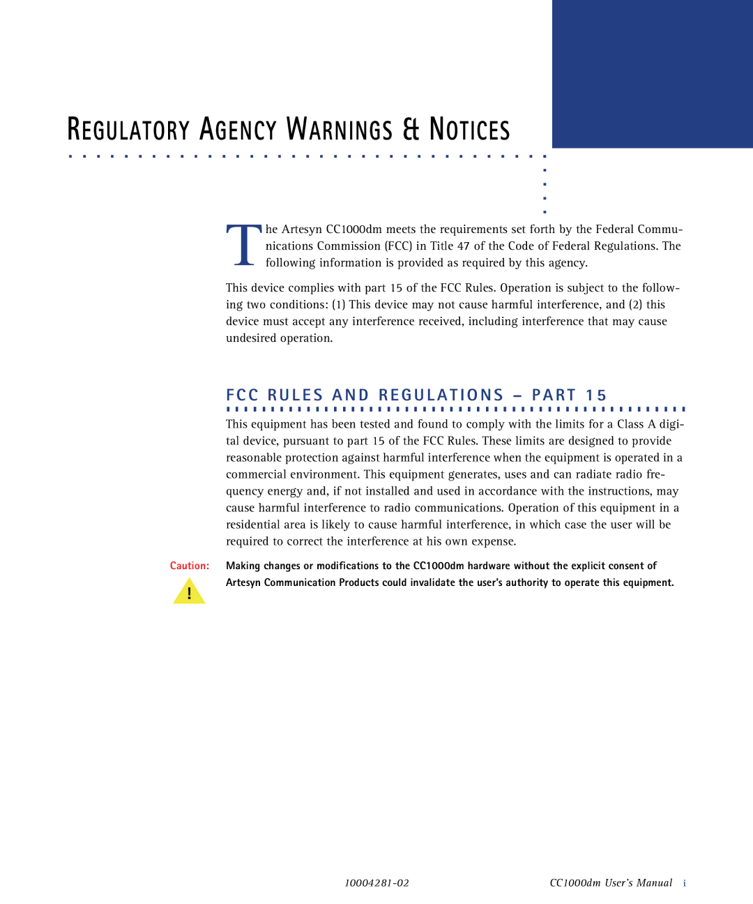 Emerson CC1000DM user manual Regulatory Agency Warnings & Notices 