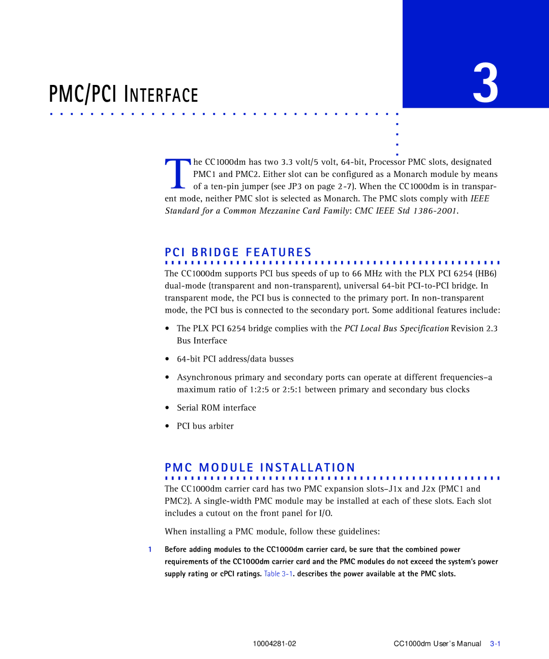 Emerson CC1000DM user manual PMC/PCI Interface 