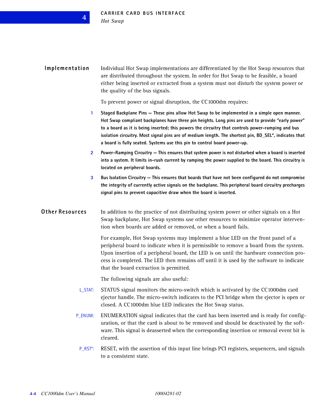 Emerson CC1000DM user manual Implementation, Hot Swap 