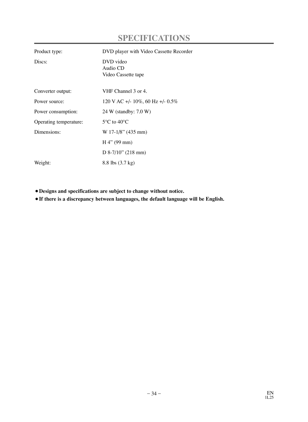 Emerson CEDV800D owner manual Specifications 