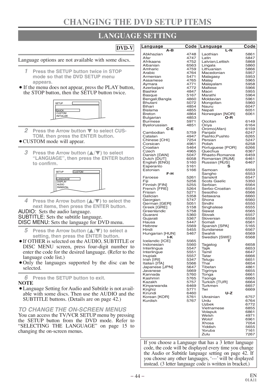 Emerson CETD204 Changing the DVD Setup Items, Language Setting, Language options are not available with some discs 