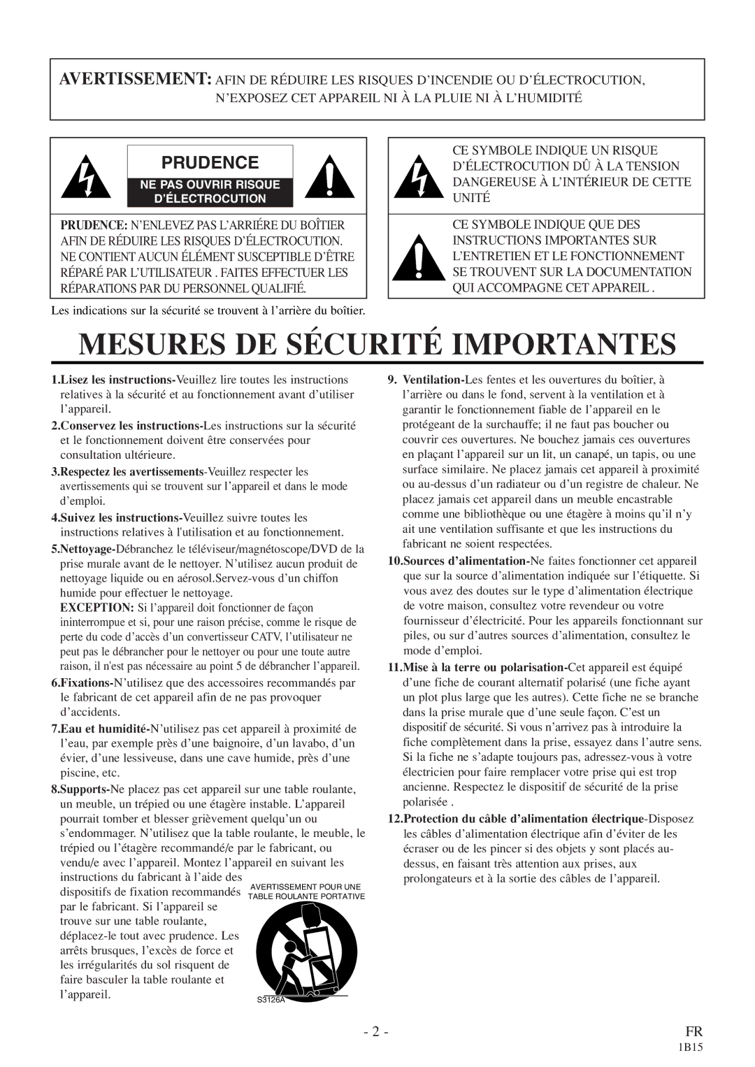 Emerson CETD204 owner manual Mesures DE Sécurité Importantes 