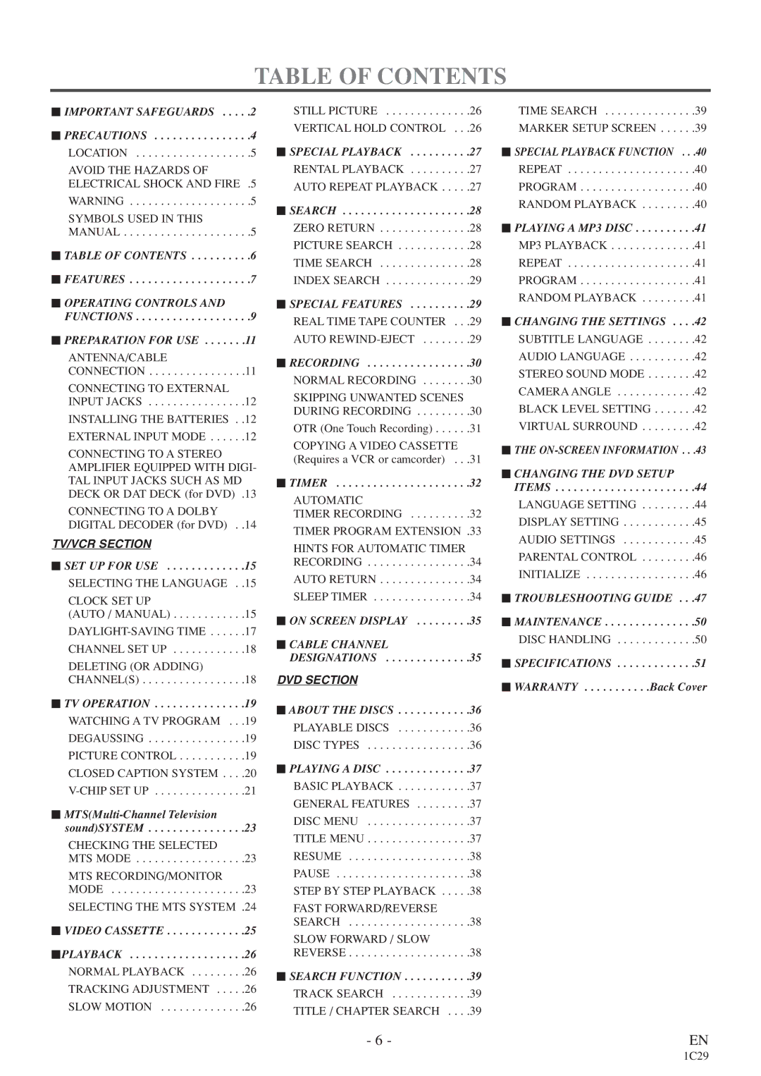 Emerson CETD204 owner manual Table of Contents 