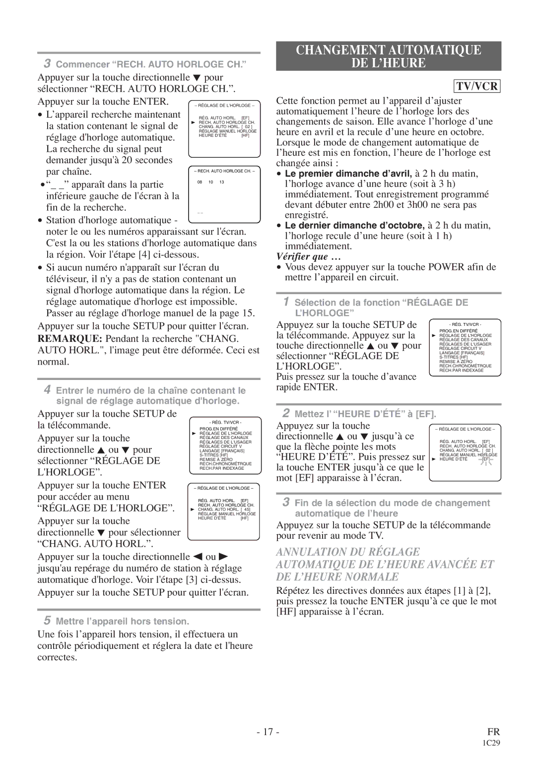 Emerson CETD204 owner manual Changement Automatique DE L’HEURE, Réglage DE Lhorloge, ’Horloge 