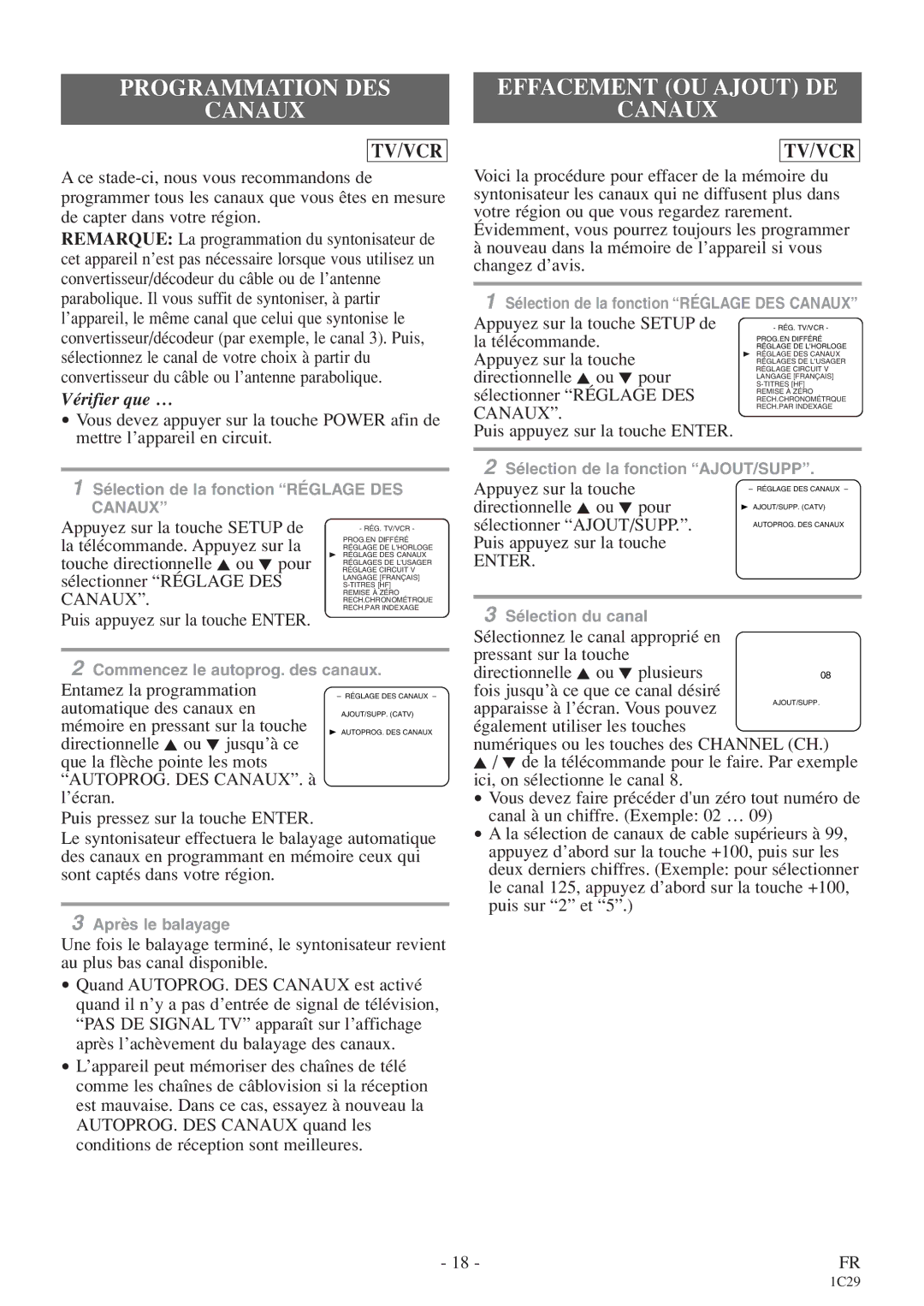 Emerson CETD204 owner manual Programmation DES Canaux, Effacement OU Ajout DE Canaux 