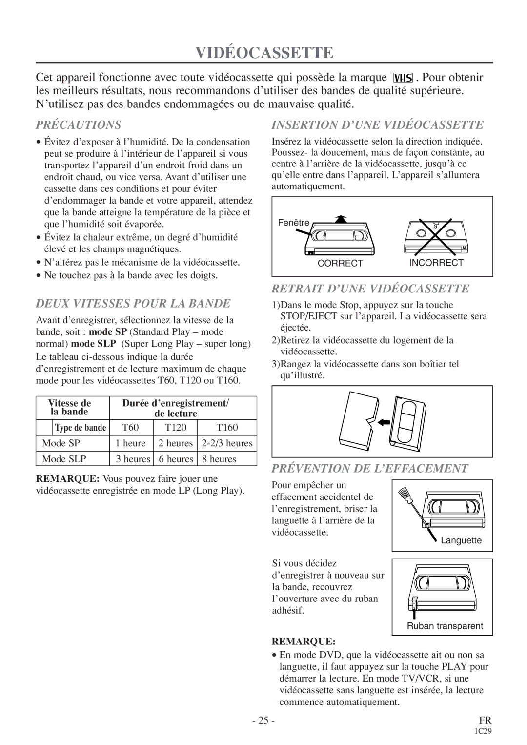 Emerson CETD204 owner manual Vidéocassette 