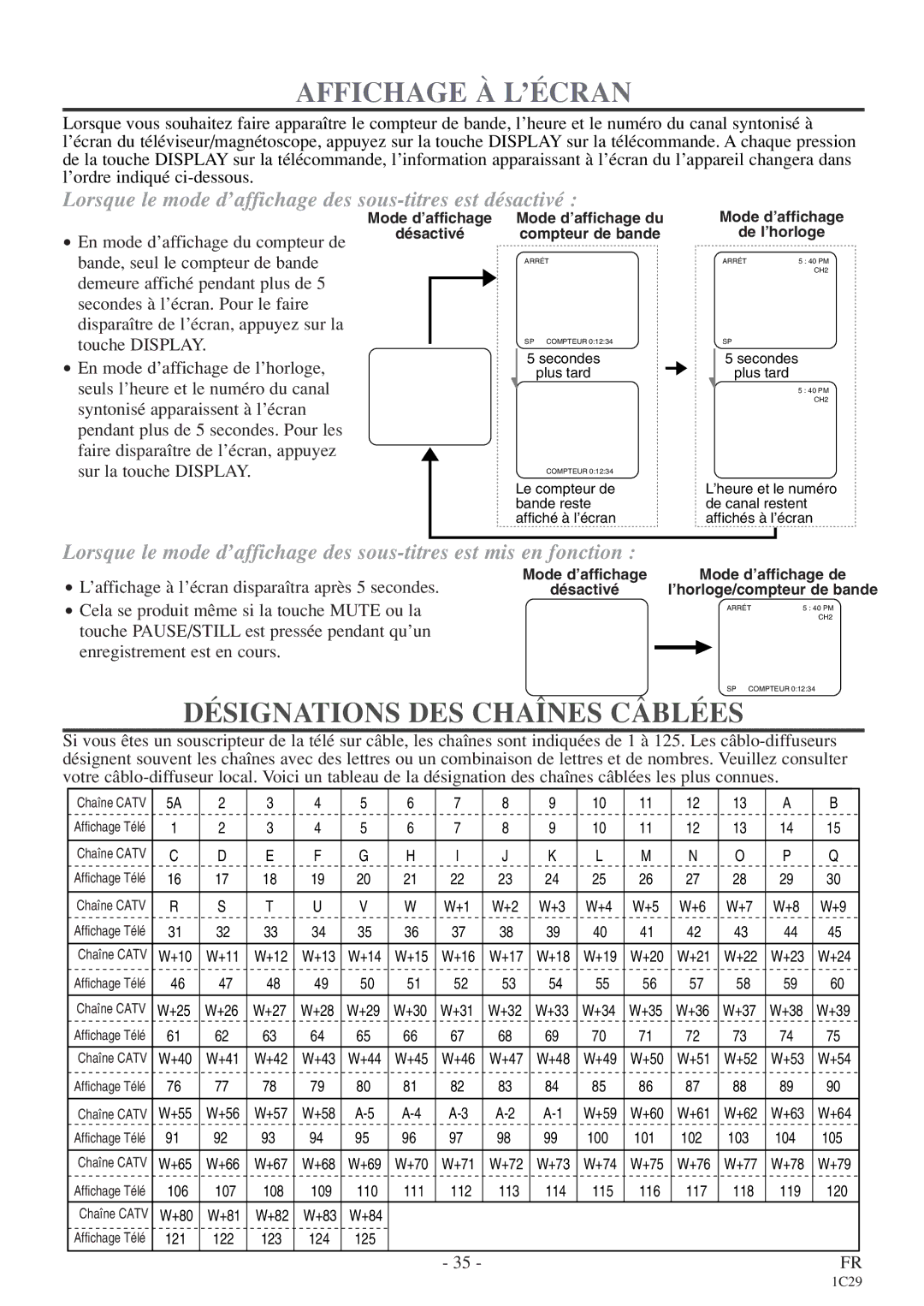 Emerson CETD204 owner manual Affichage À L’ÉCRAN, Lorsque le mode d’affichage des sous-titres est désactivé 