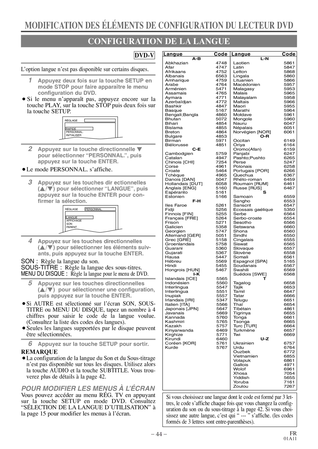 Emerson CETD204 owner manual Configuration DE LA Langue, ¡Le mode PERSONNAL. s’affiche 