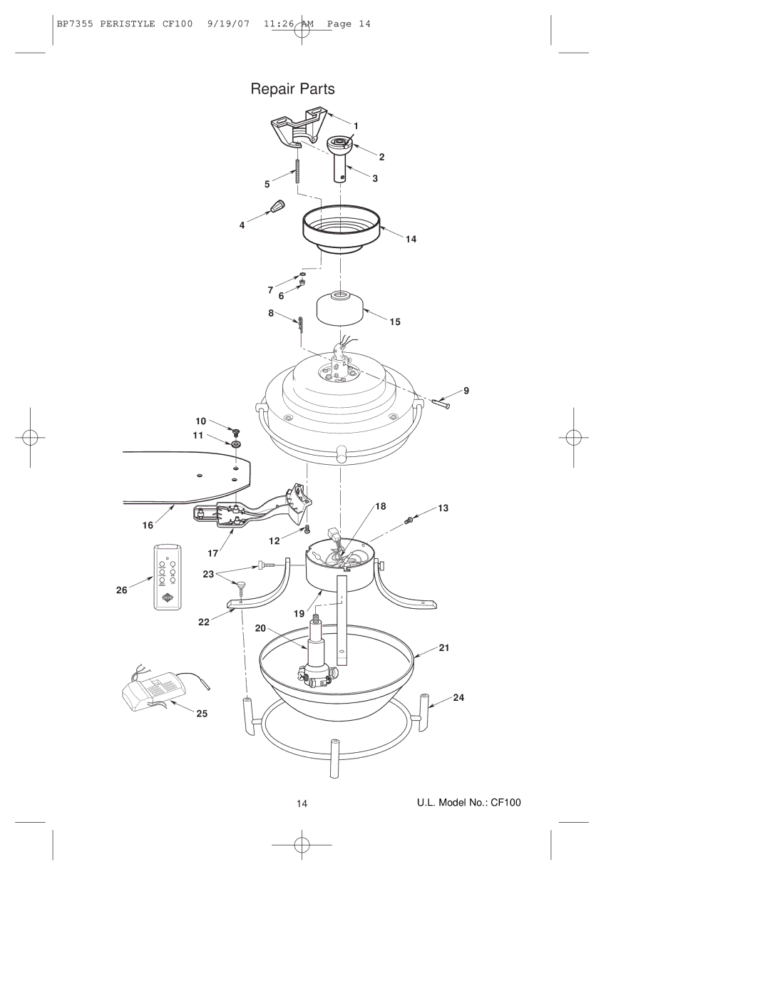 Emerson CF100DBK00, CF100GES00, CF100AP00 owner manual Repair Parts 