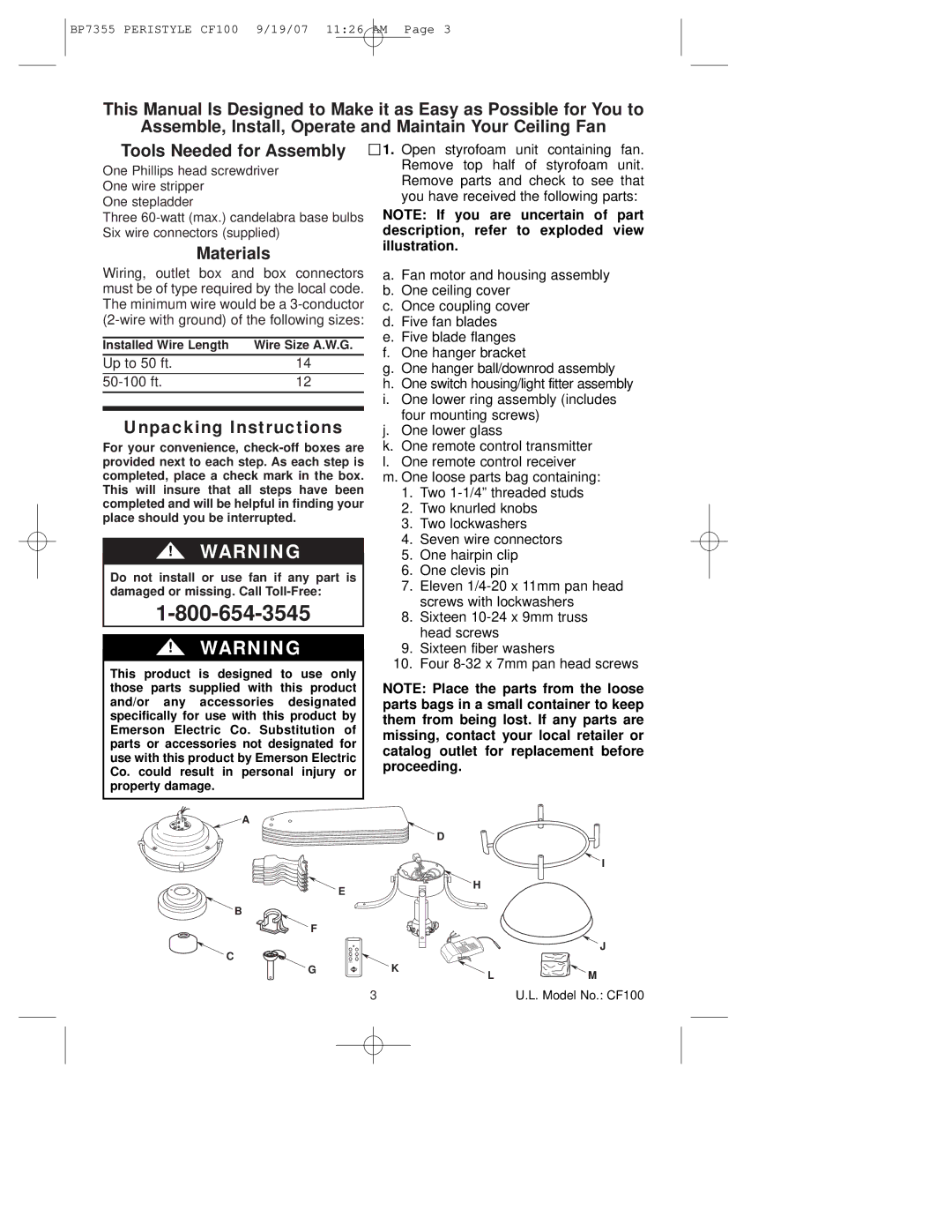 Emerson CF100GES00, CF100AP00, CF100DBK00 owner manual Materials 