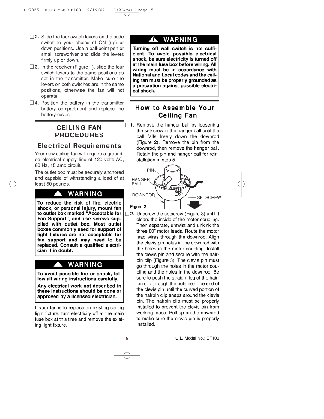 Emerson CF100DBK00, CF100GES00, CF100AP00 owner manual Electrical Requirements, How to Assemble Your Ceiling Fan 