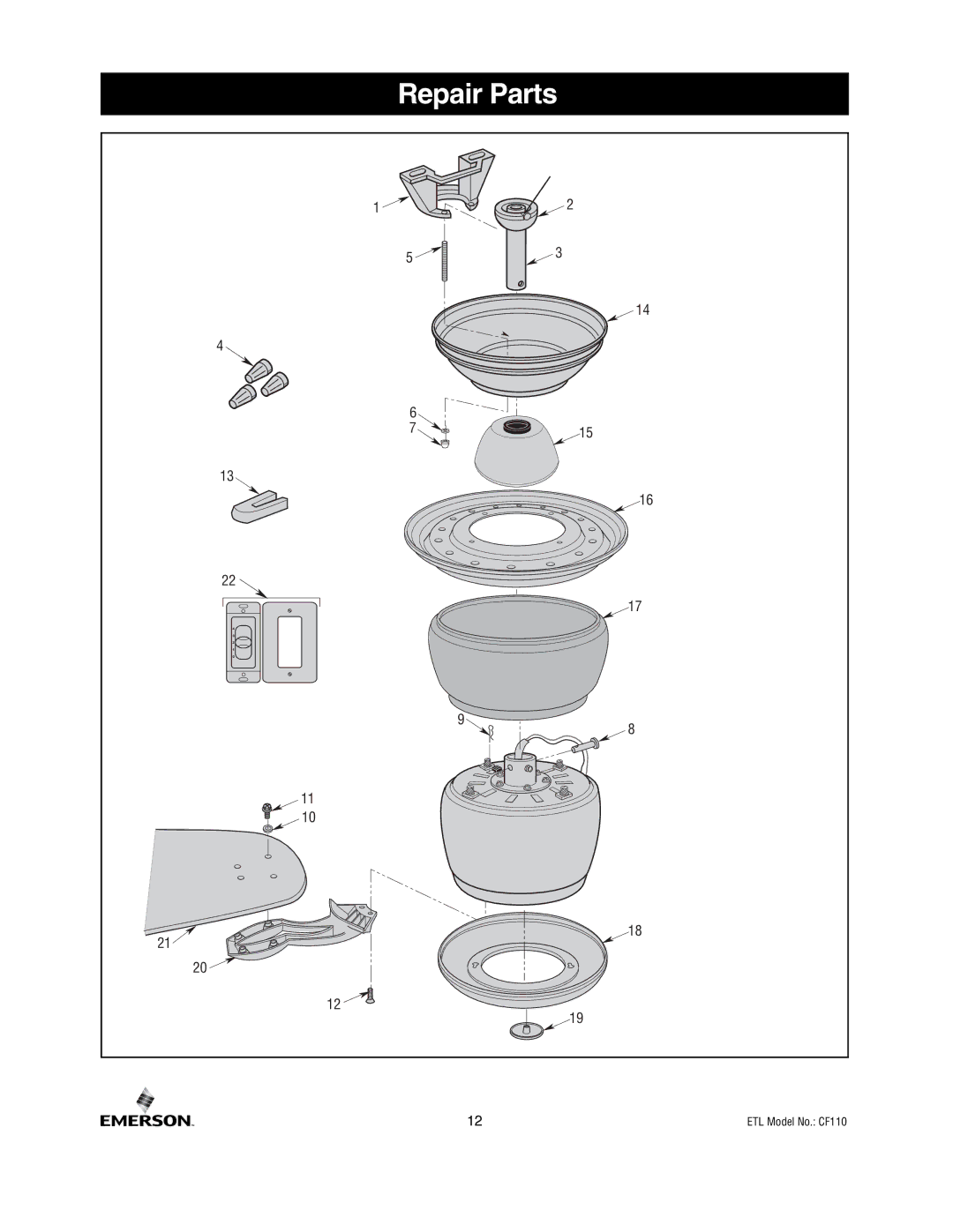 Emerson CF110BS00, CF110ORB00 owner manual Repair Parts 