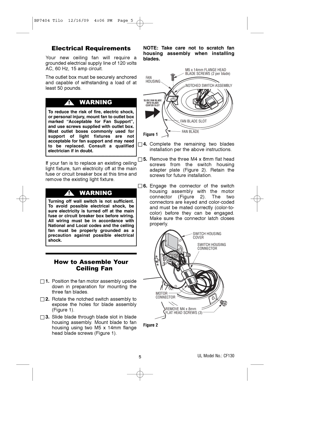 Emerson CF130ORB00, CF130WW00, CF130BS00 owner manual Electrical Requirements, How to Assemble Your Ceiling Fan 