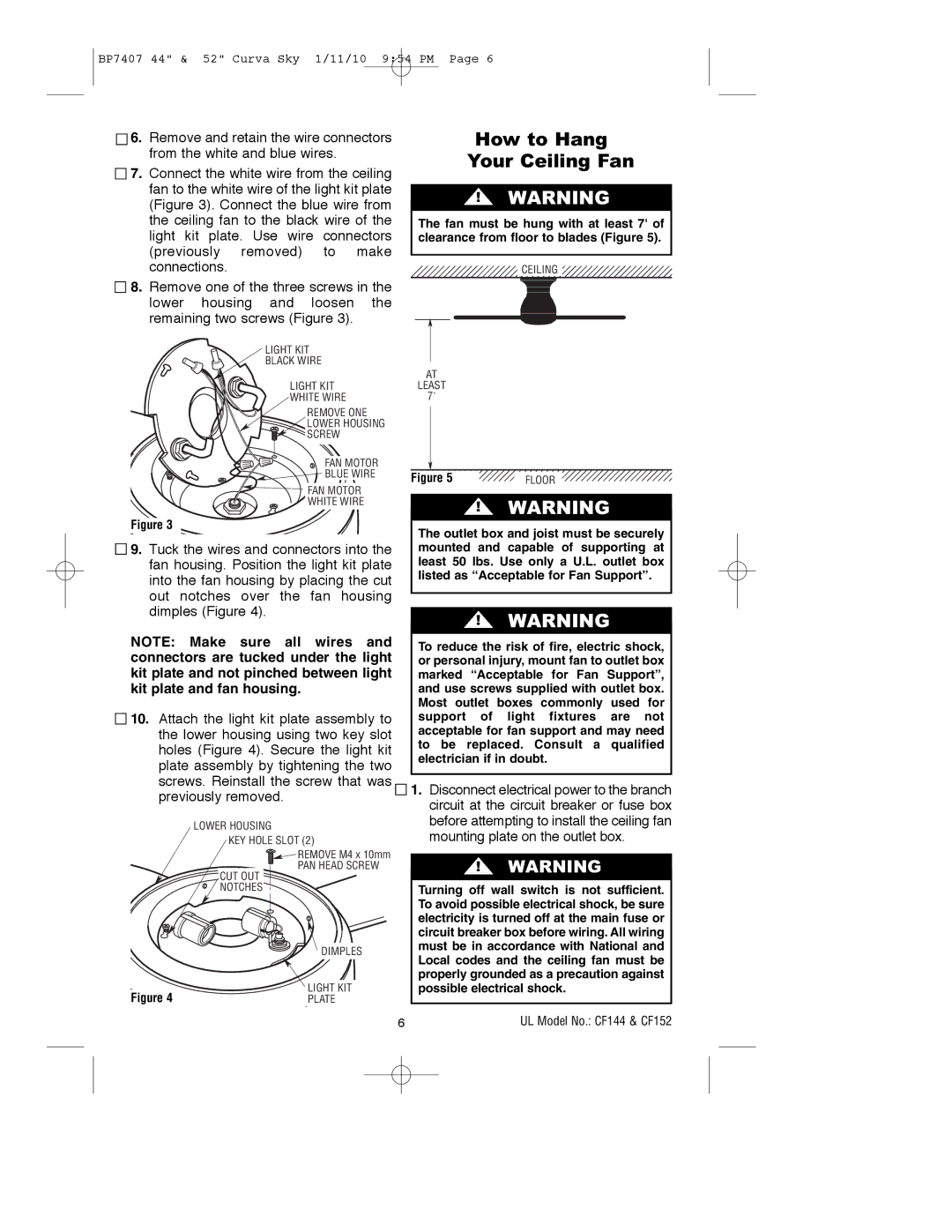 Emerson CF144CRM00, CF144WW00, CF152BS00, CF152ORB00, CF152WW00, CF152CRM00, CF144ORB00, CF144BS00 How to Hang Your Ceiling Fan 