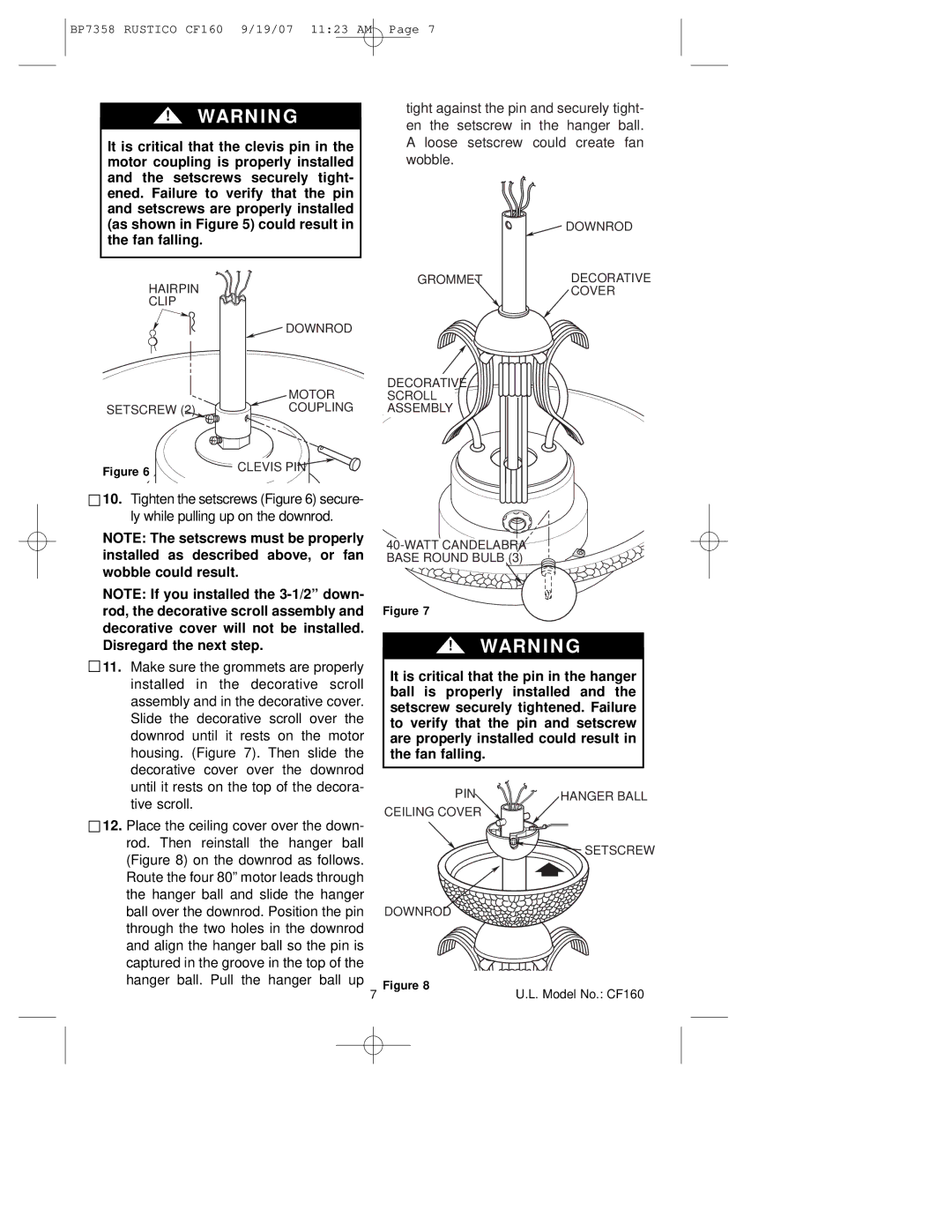 Emerson CF160 owner manual Grommet 