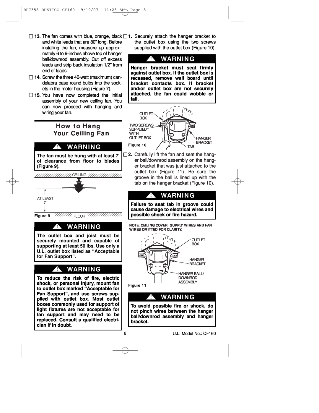 Emerson CF160 owner manual How to Hang, Your Ceiling Fan 