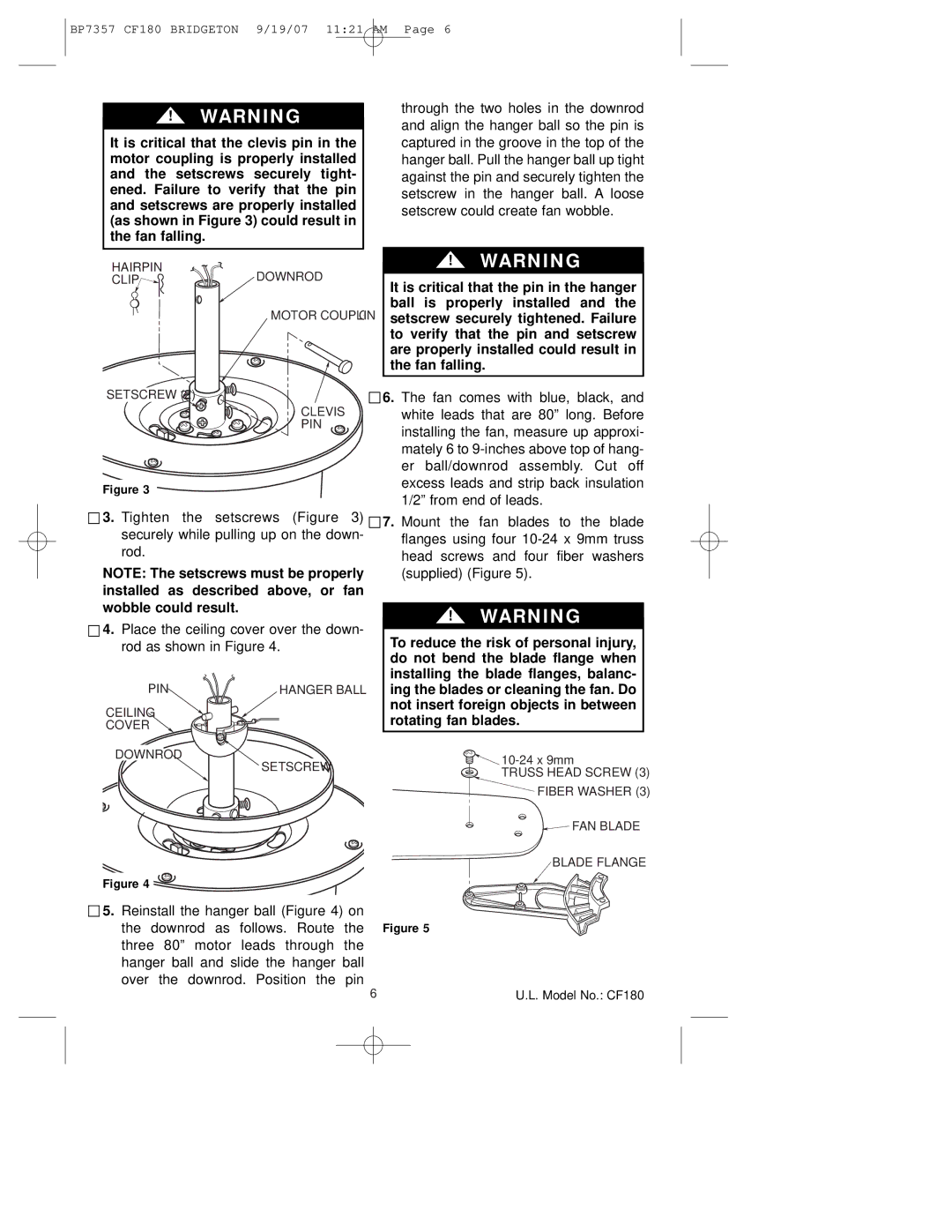 Emerson CF180AP00 owner manual Reinstall the hanger ball on 