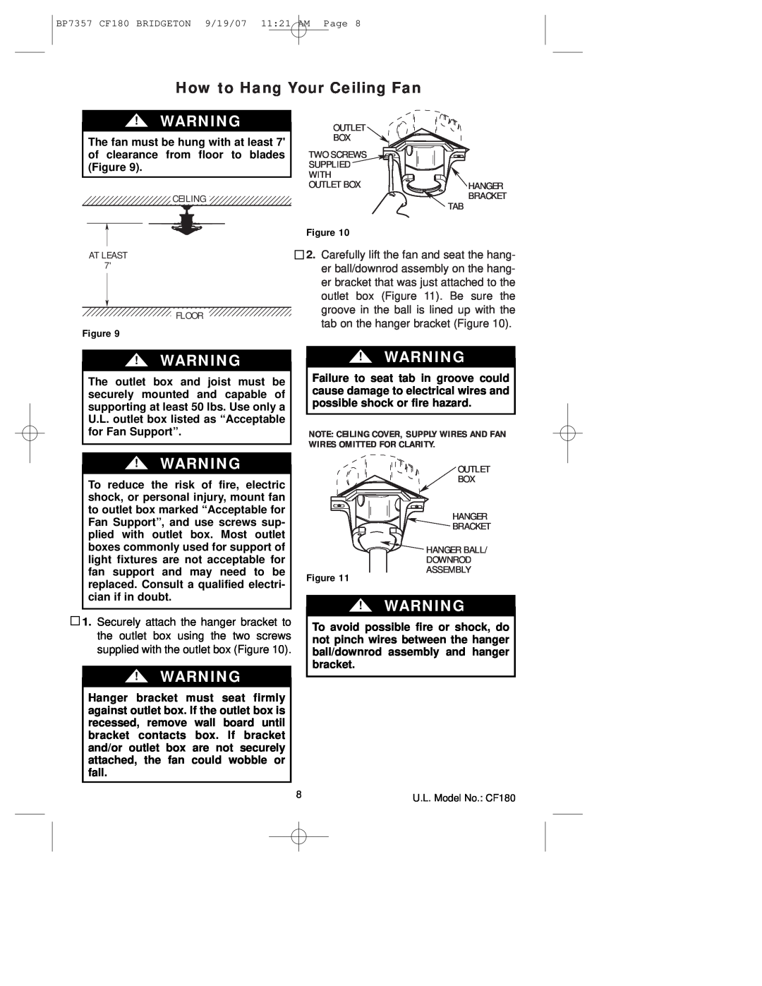 Emerson CF180AP00 owner manual How to Hang Your Ceiling Fan 