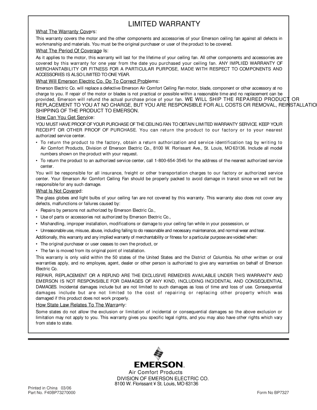 Emerson CF1ORB01 What The Warranty Covers, What The Period Of Coverage Is, How Can You Get Service, What Is Not Covered 