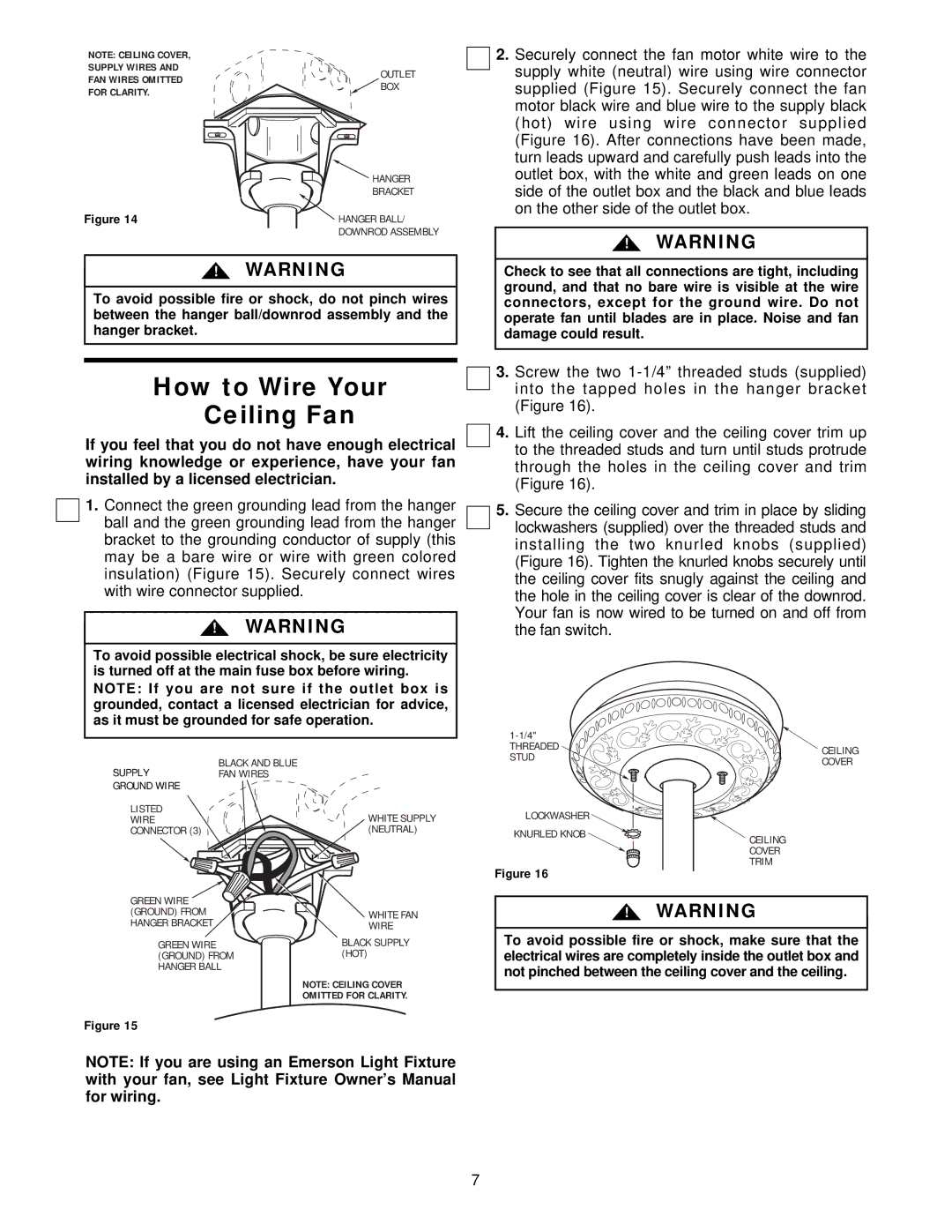 Emerson CF1AB01, CF1WB01, CF1PW01 owner manual How to Wire Your Ceiling Fan 