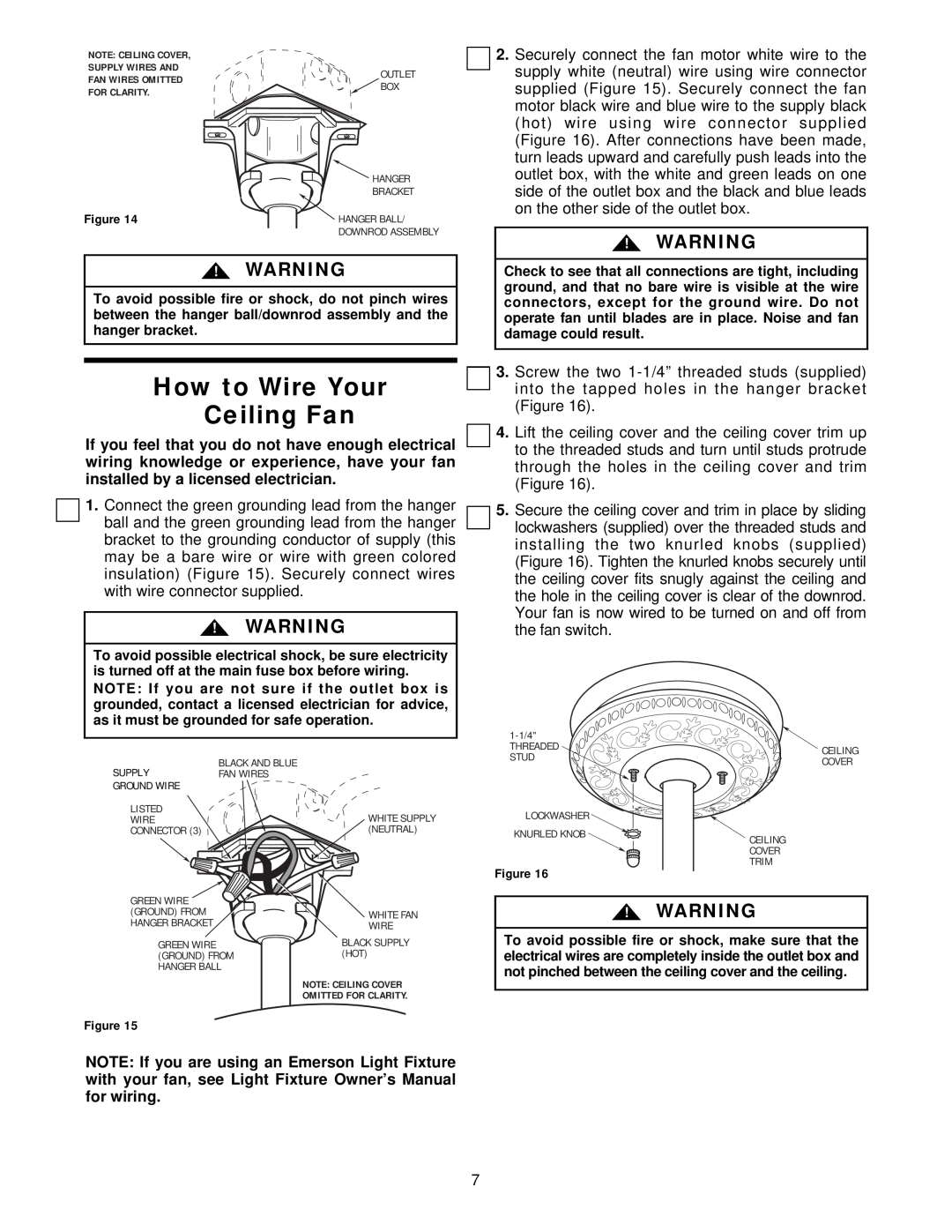 Emerson CF1AB01, CF1WB01, CF1PW01 owner manual How to Wire Your Ceiling Fan 