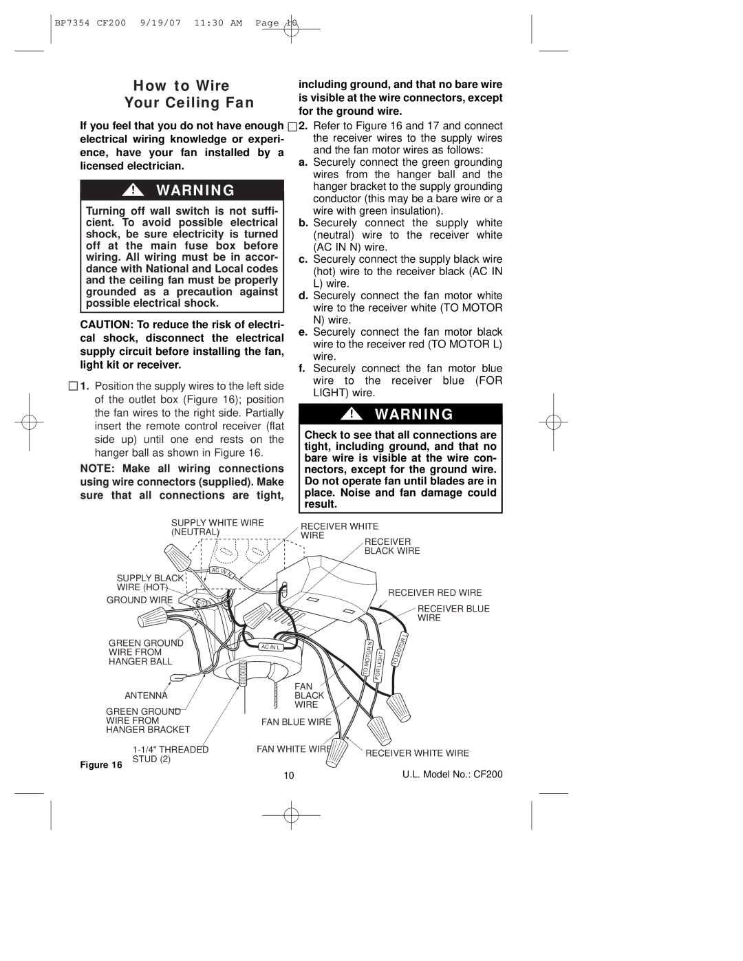 Emerson CF200n100 owner manual How to Wire Your Ceiling Fan, Stud 