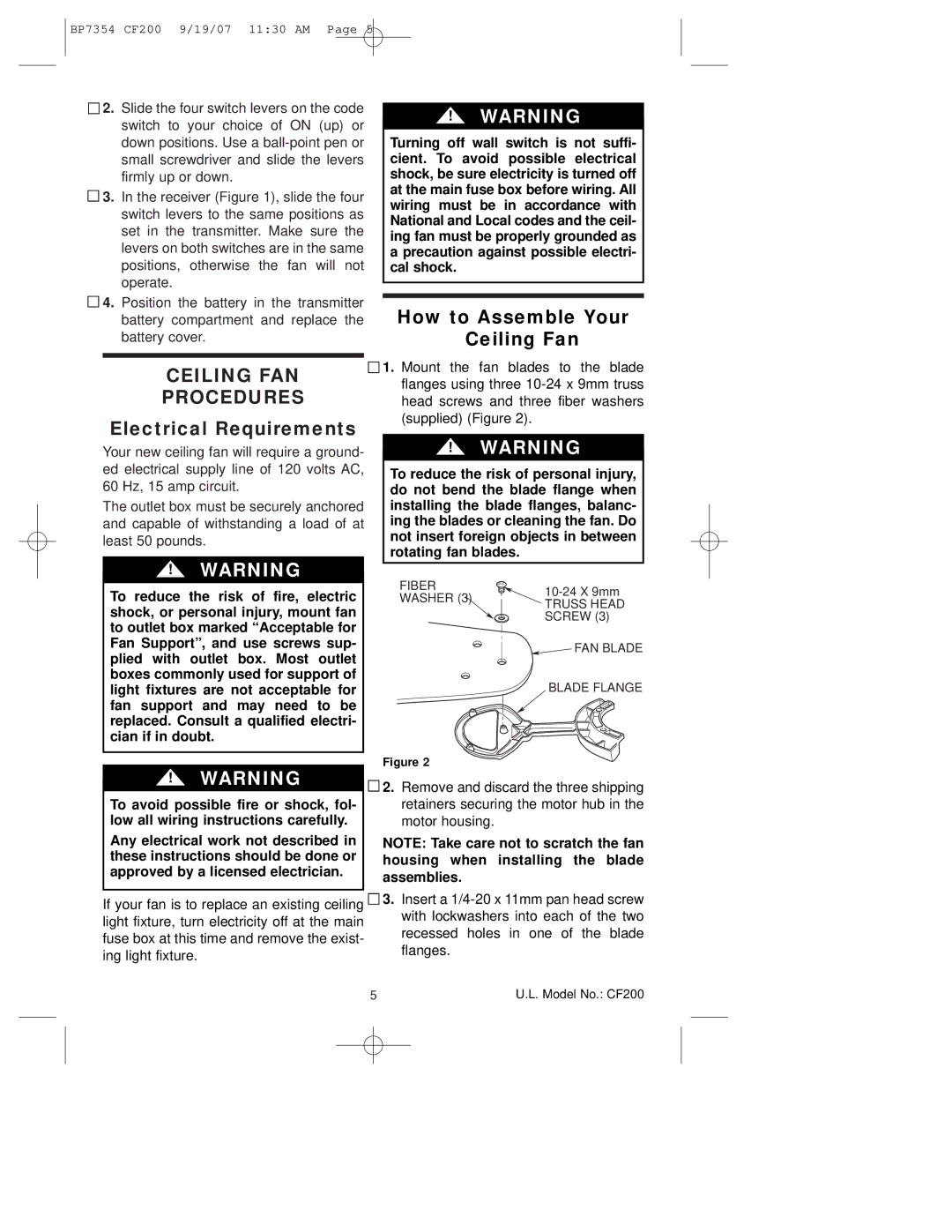 Emerson CF200n100 owner manual Electrical Requirements, How to Assemble Your Ceiling Fan 