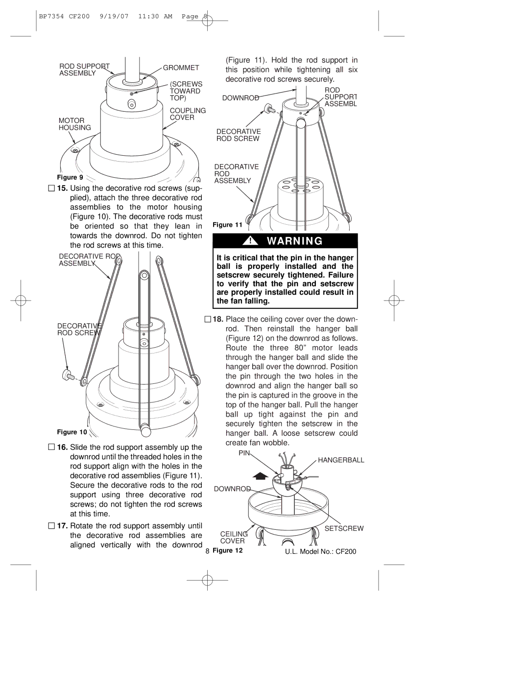 Emerson CF200n100 ROD Support Grommet, Screws, Rod, Toward TOP Downrod Support Coupling, Decorative ROD Assembly 