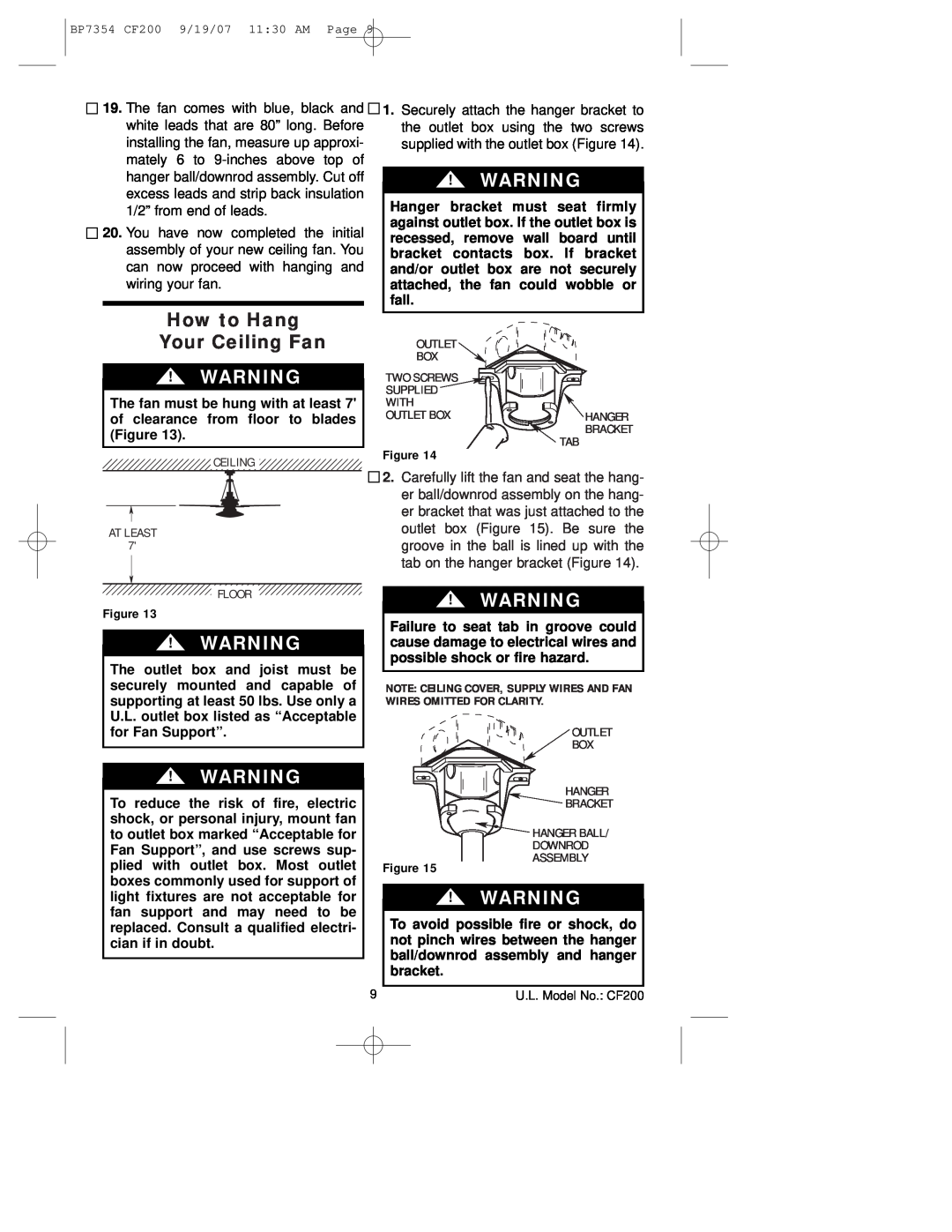 Emerson CF200n100 owner manual How to Hang Your Ceiling Fan 