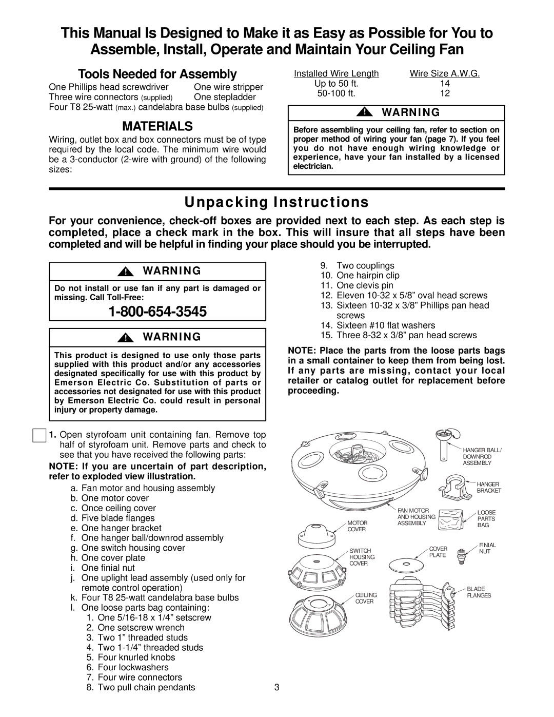 Emerson CF2400WB00, CF2400BZH00, CF2400BC00, CF2400AB00, CF24000SCK00 Unpacking Instructions, Tools Needed for Assembly 