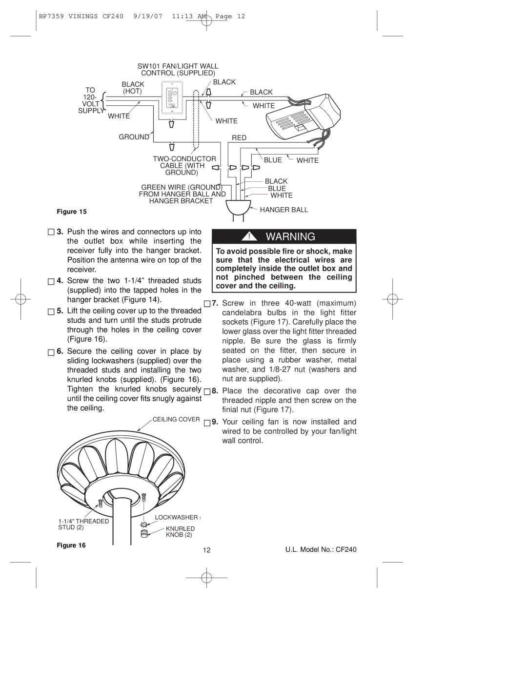 Emerson CF240ATB00 owner manual Your ceiling fan is now installed 