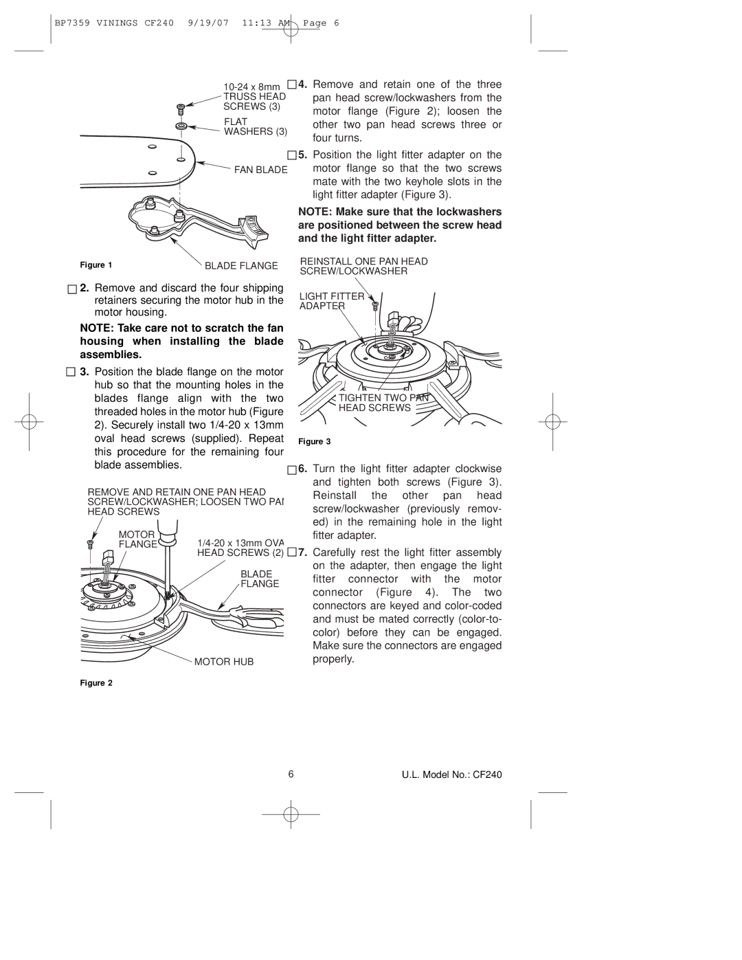 Emerson CF240ATB00 owner manual FAN Blade 