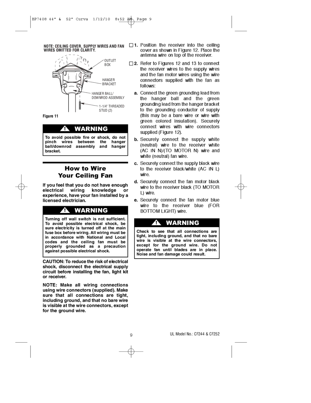 Emerson CF244BS00, CF244WW00, CF244CRM00, CF244ORB00, CF252WW00, CF252CRM00, CF252BS00, CF252ORB00 How to Wire Your Ceiling Fan 